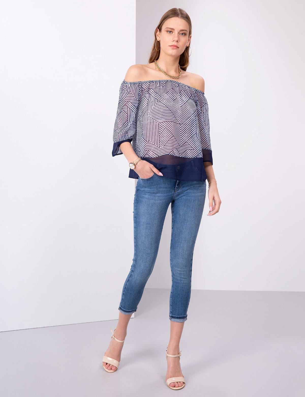 Lacivert Tül Bluz - 50202639014