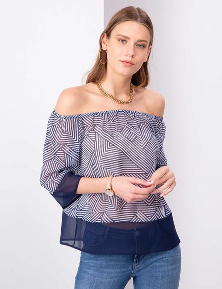 Lacivert Tül Bluz - 50202639014