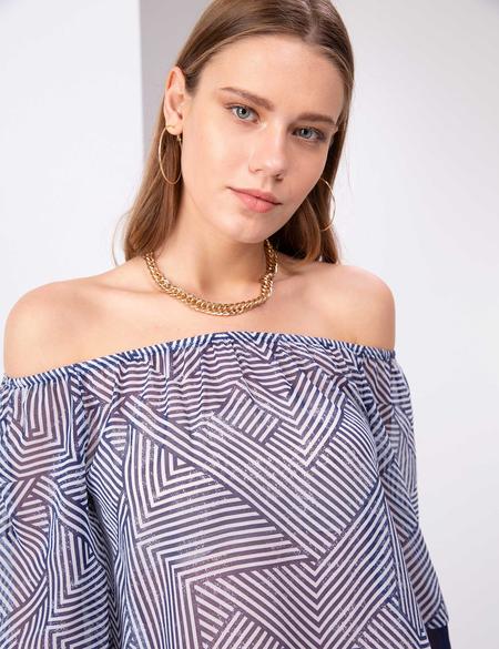 Lacivert Tül Bluz - 50202639014