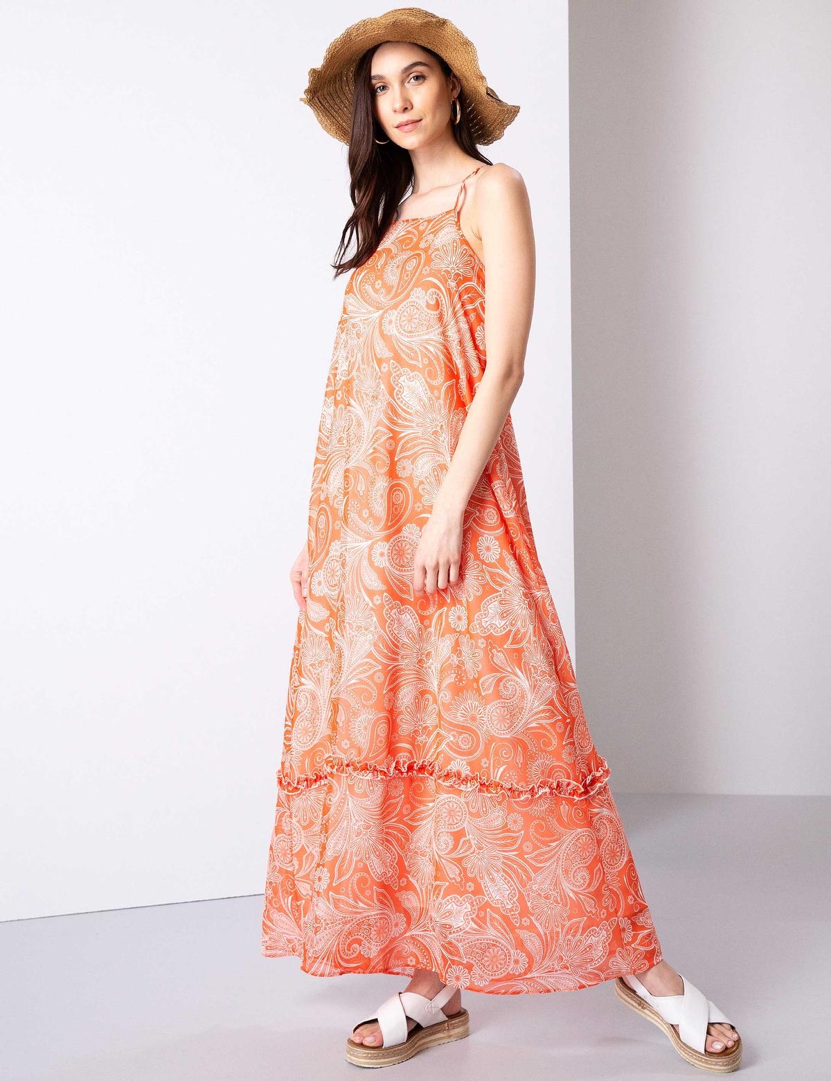 Kırmızı Rahat Kesim Desenli Elbise - 50202801004