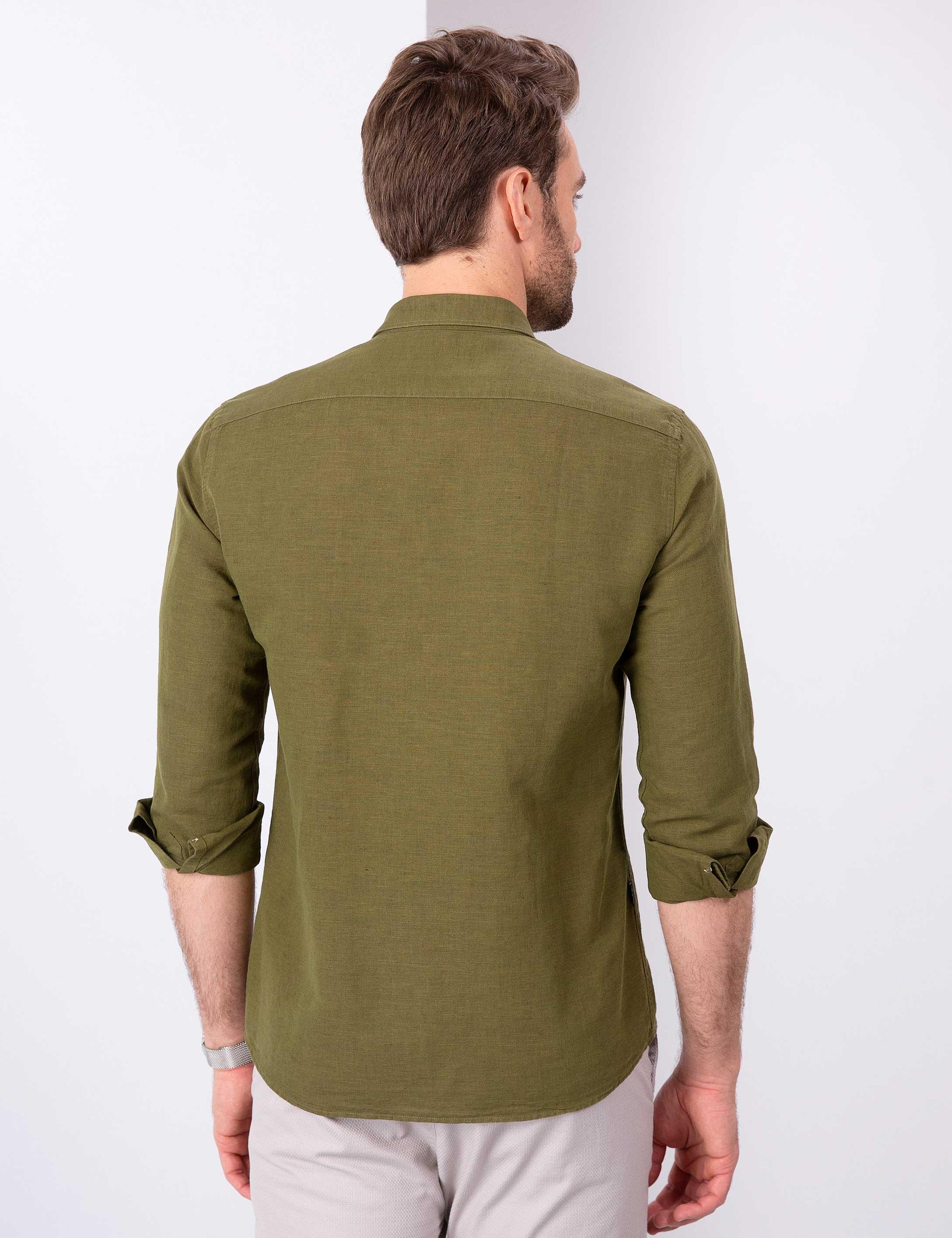 Haki Slim Fit Uzun Kollu Gömlek