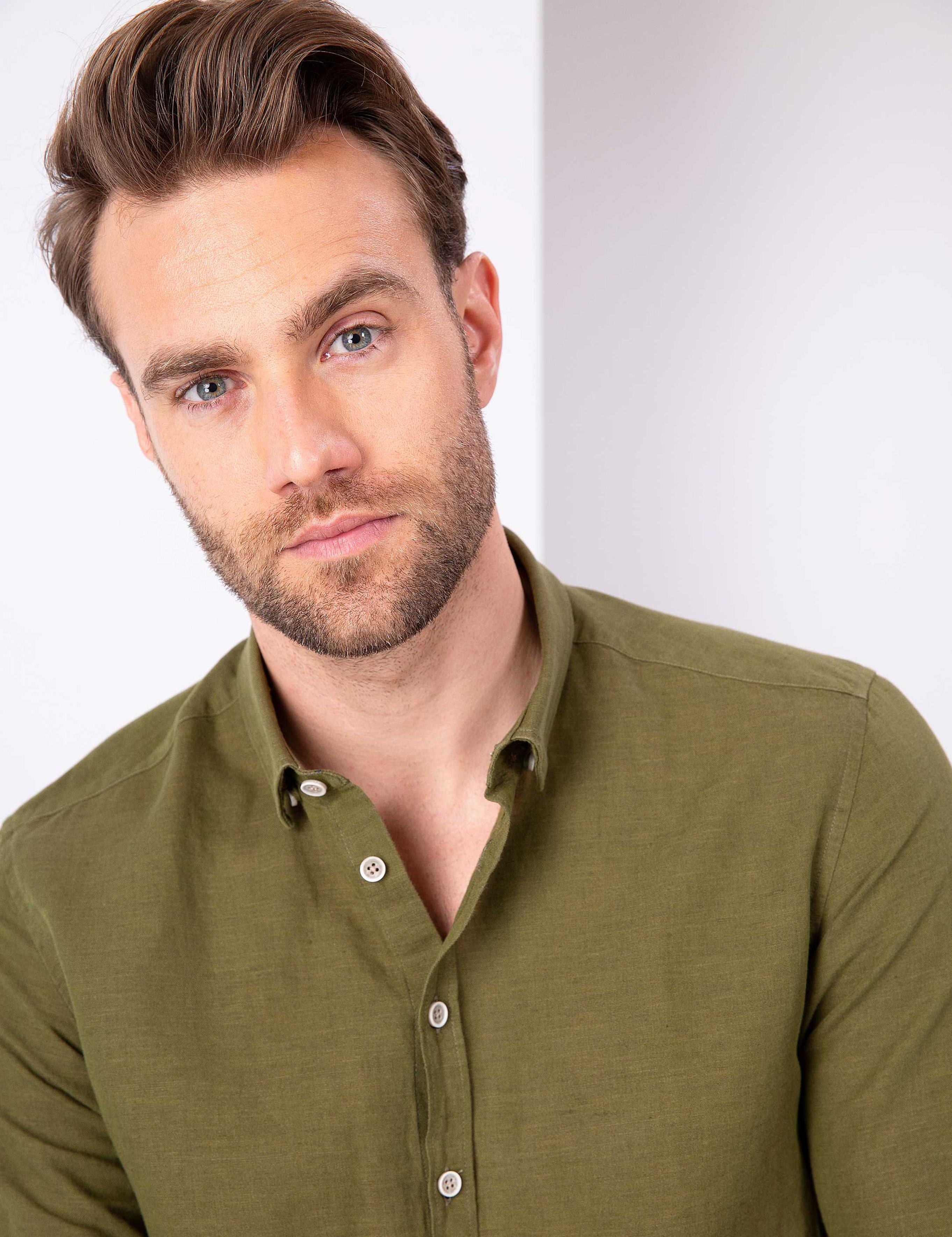 Haki Slim Fit Uzun Kollu Gömlek