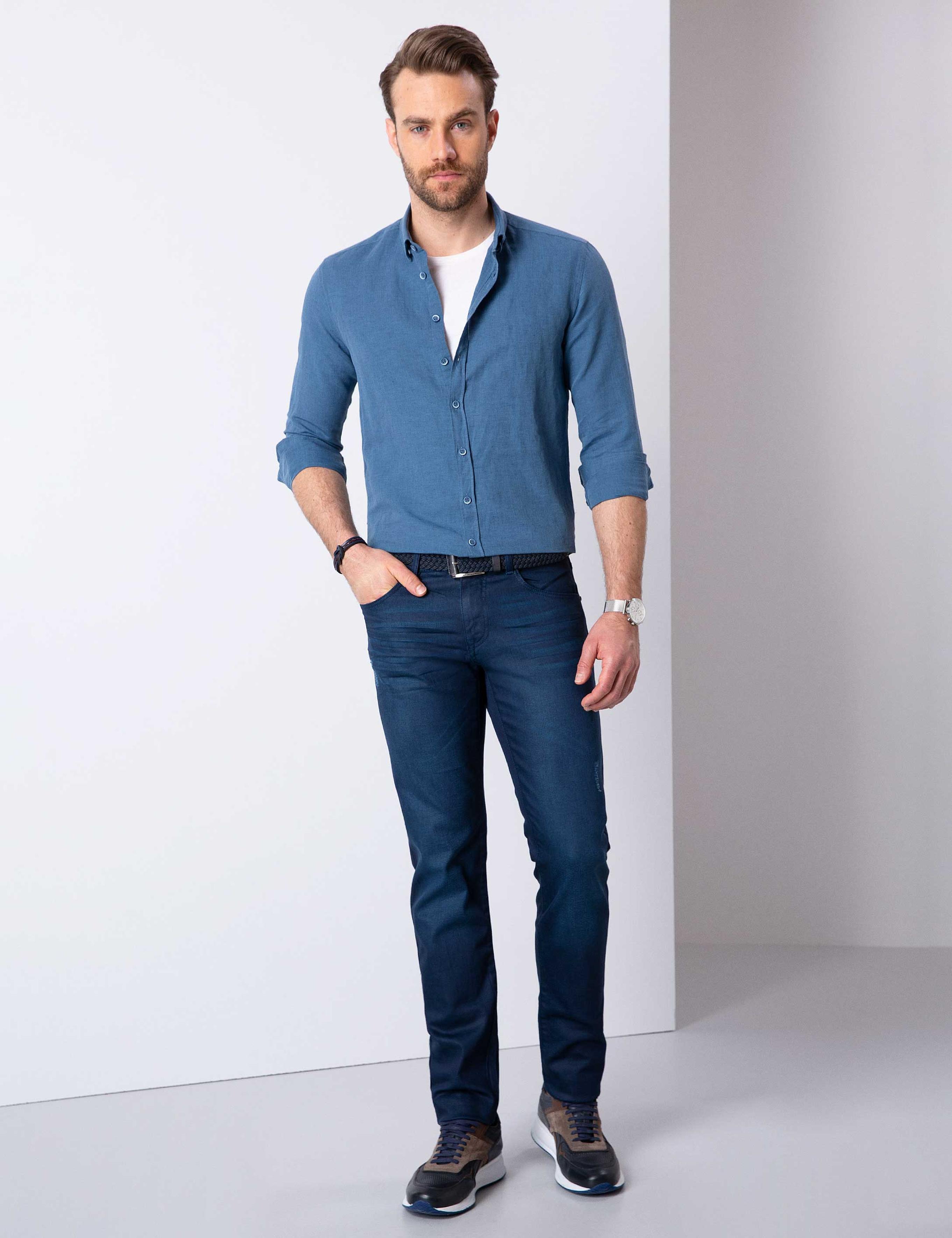 İndigo Slim Fit Uzun Kollu Gömlek