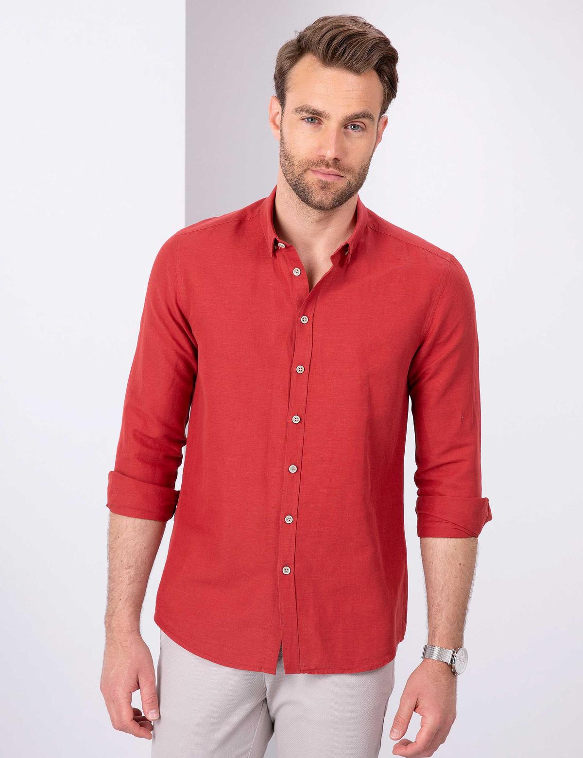 Kiremit Slim Fit Uzun Kollu Gömlek