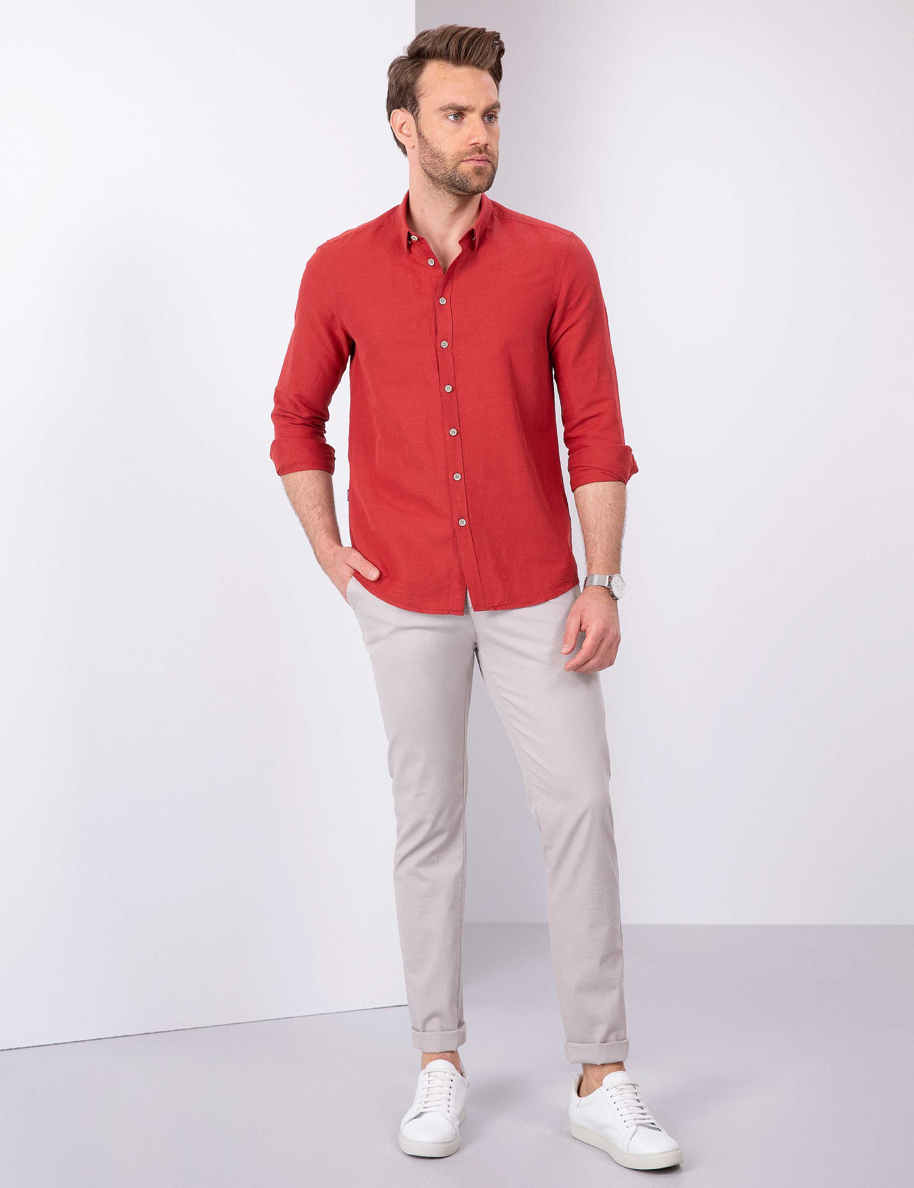 Kiremit Slim Fit Uzun Kollu Gömlek