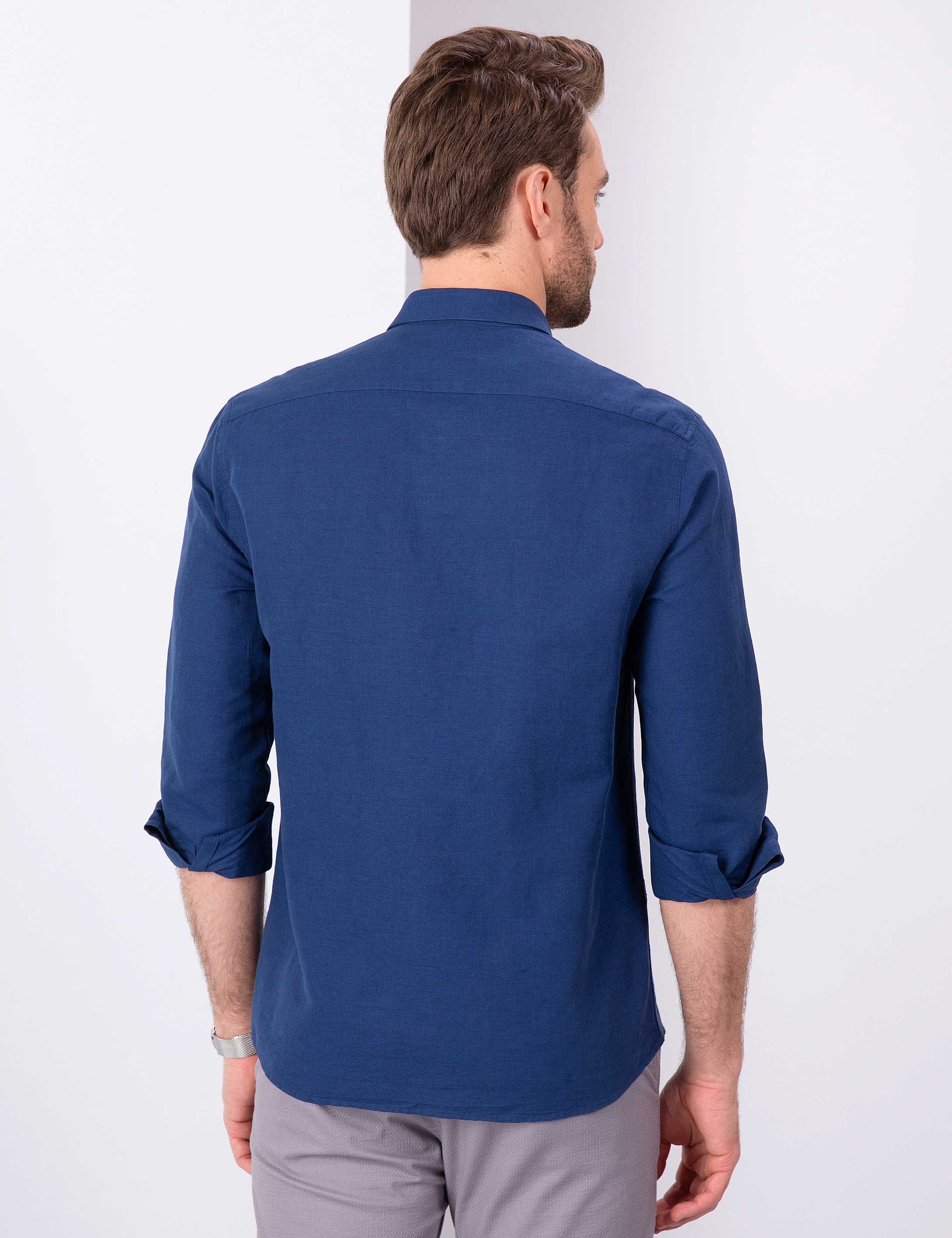 Lacivert Slim Fit Uzun Kollu Gömlek - Image 3