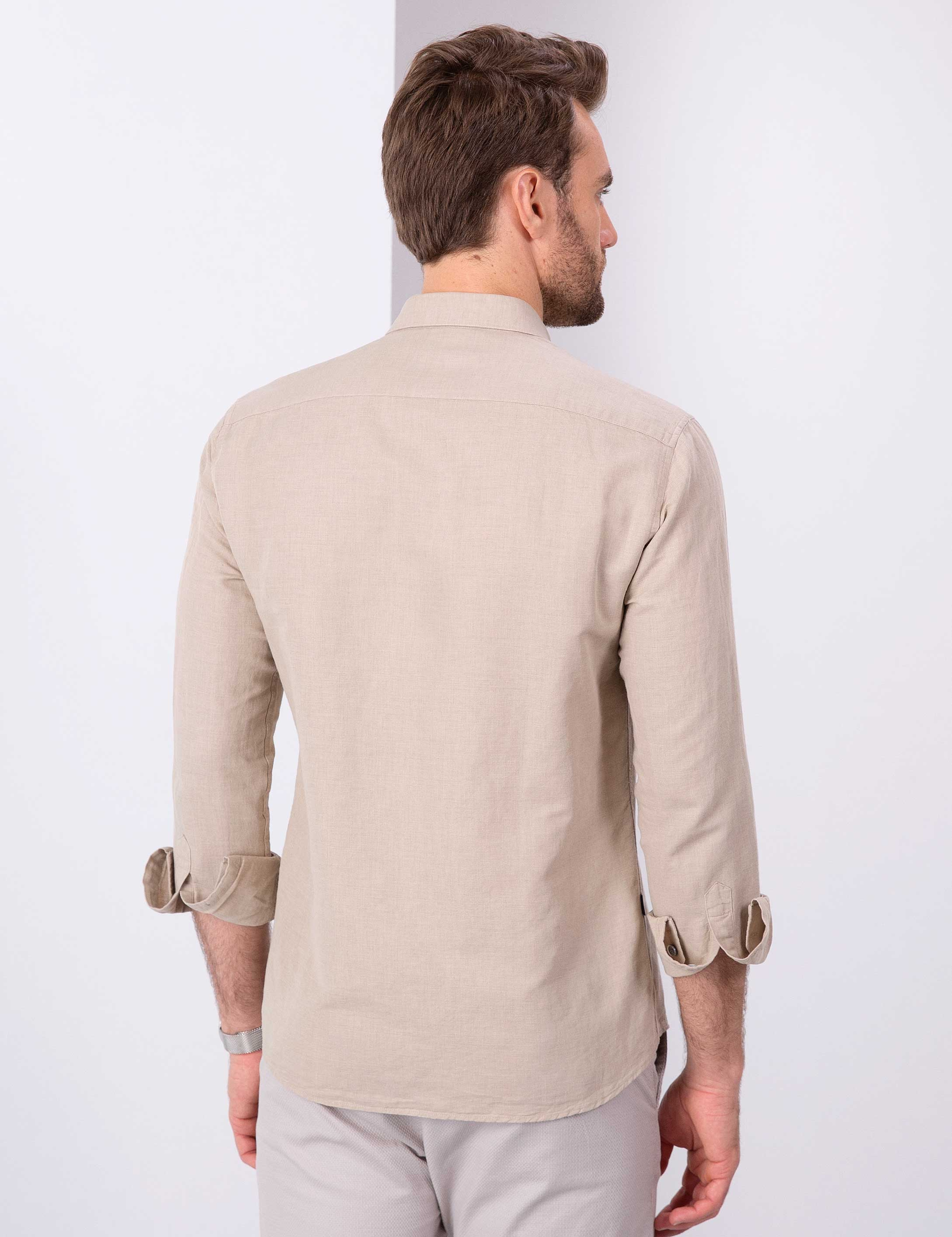 Taş Slim Fit Keten Karışımlı Gömlek - Image 3