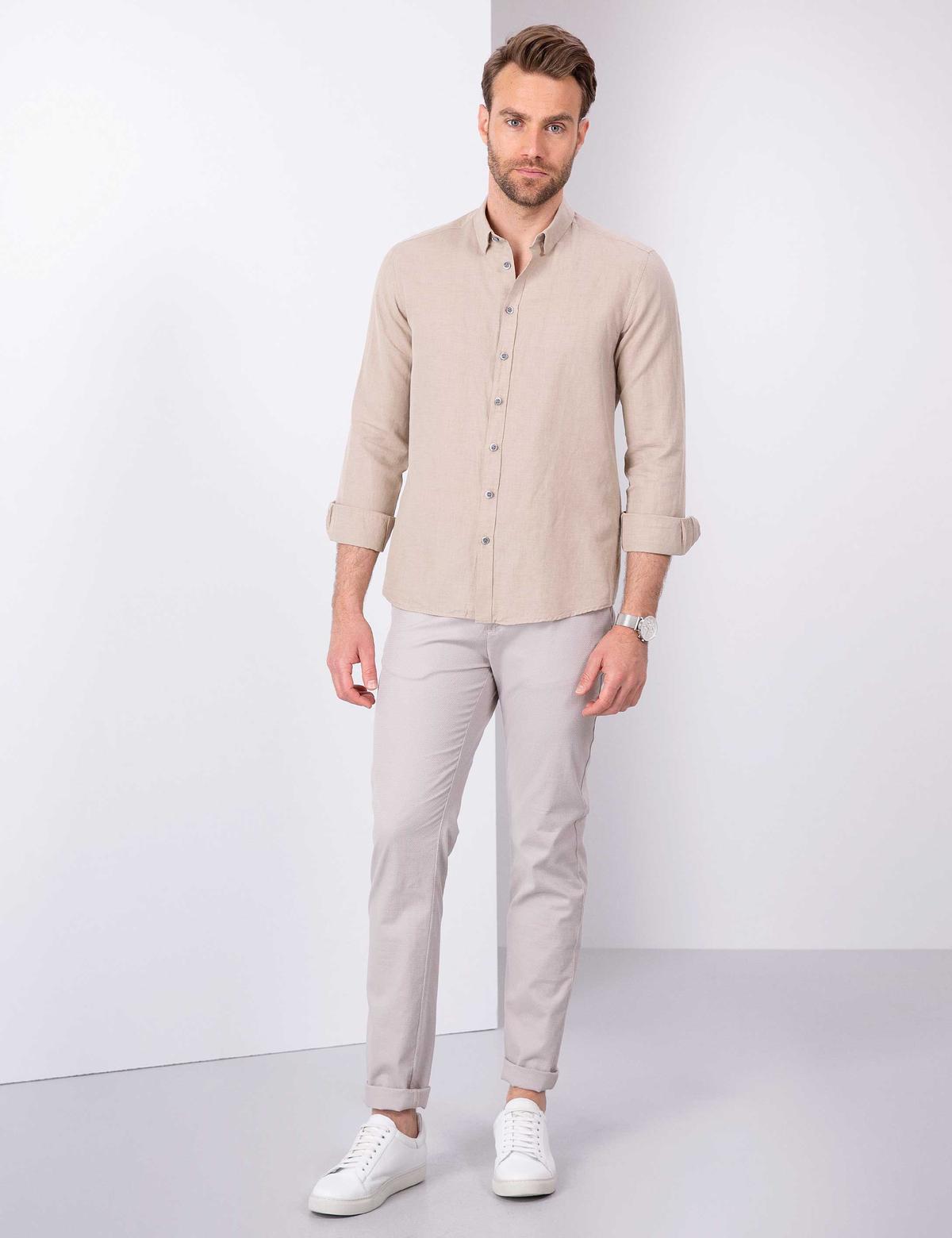 Taş Slim Fit Keten Karışımlı Gömlek - 50202802107