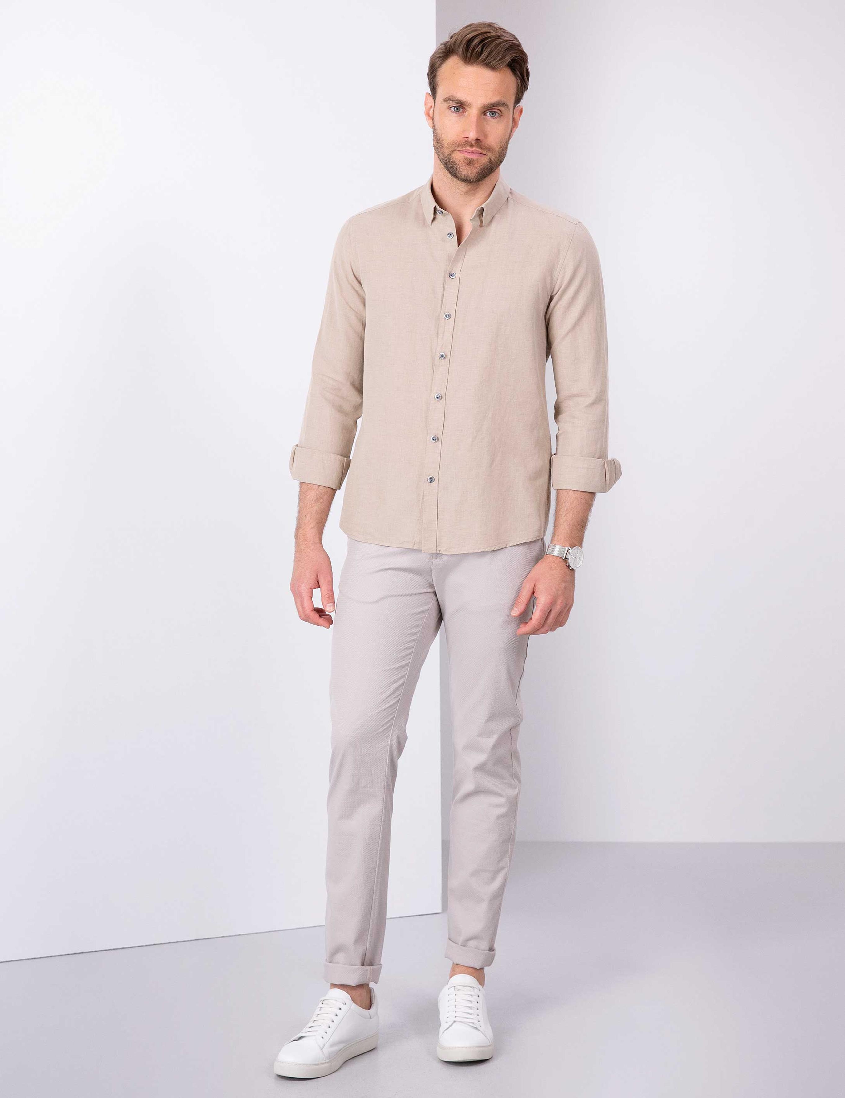 Taş Slim Fit Keten Karışımlı Gömlek