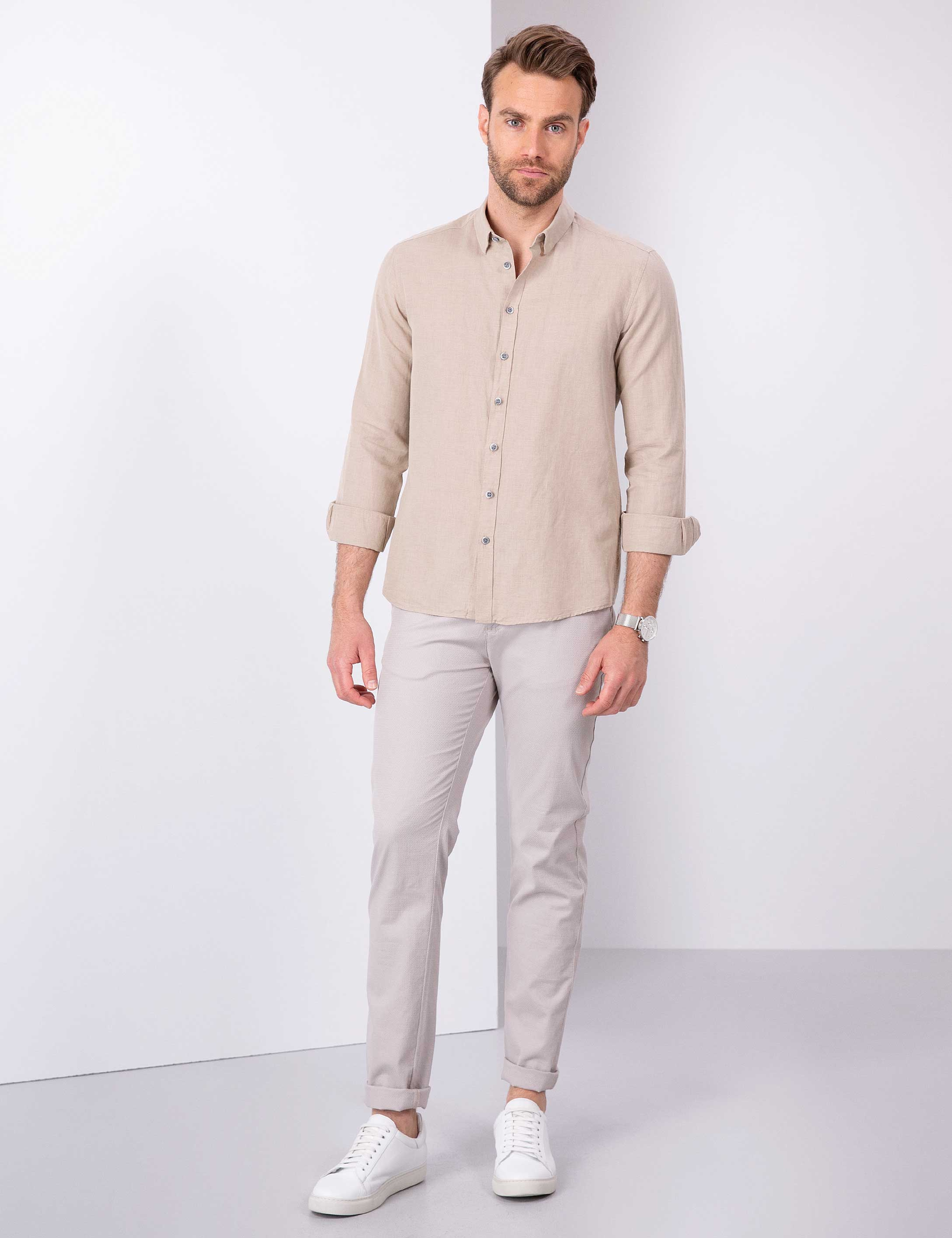 Taş Slim Fit Keten Karışımlı Gömlek