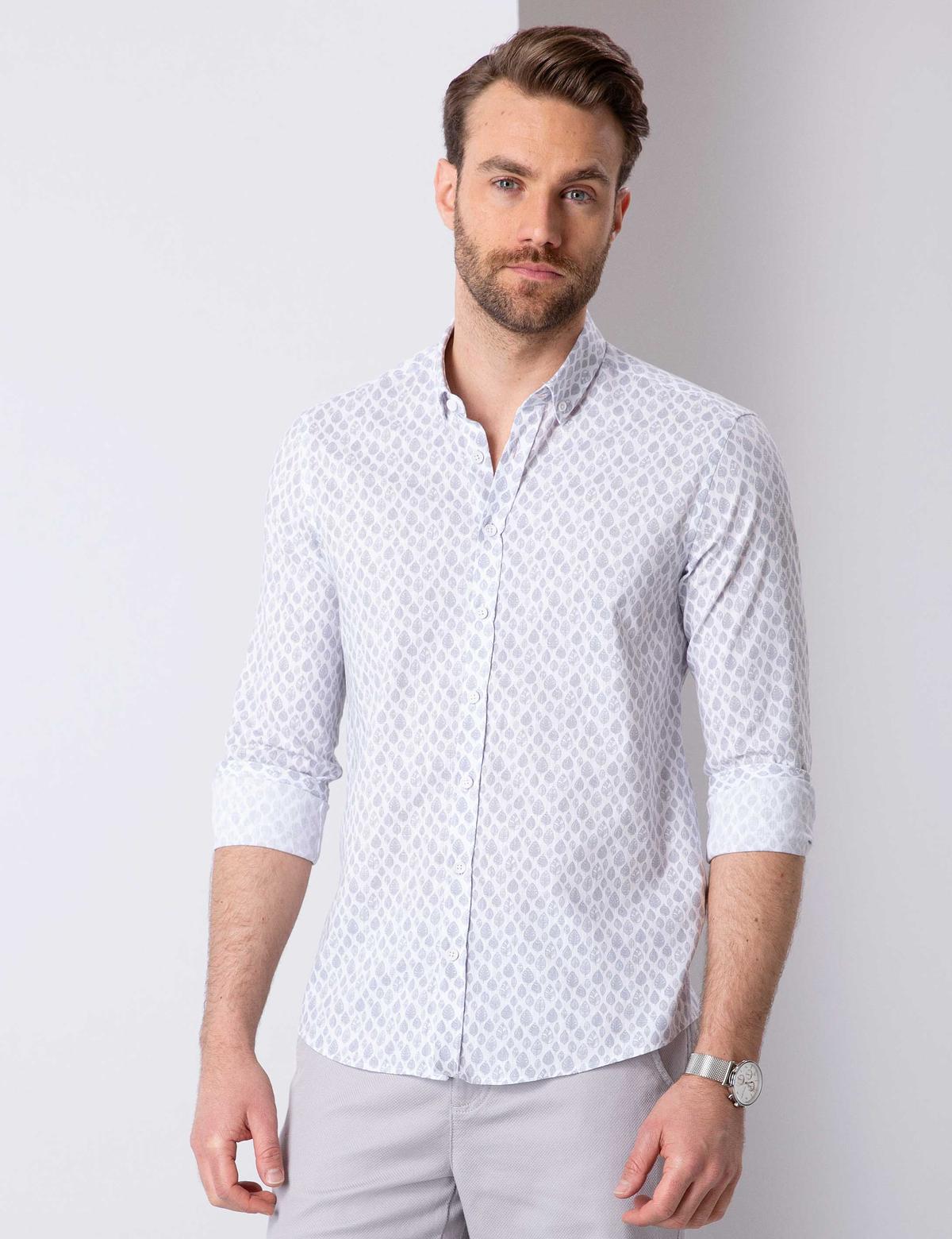 Açık Gri Slim Fit Gömlek - 50202833007