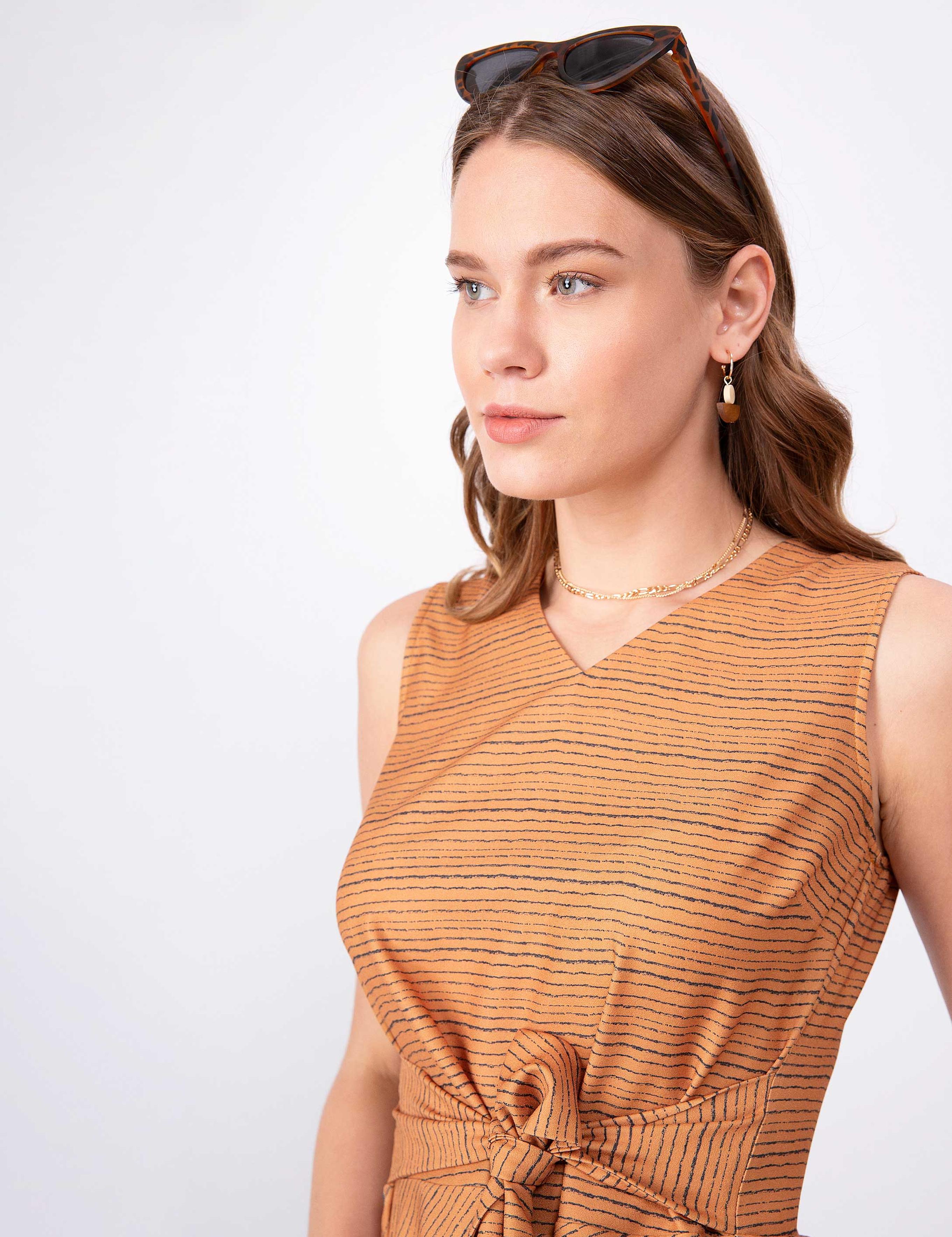 Safran Slim Fit V Yaka Bluz