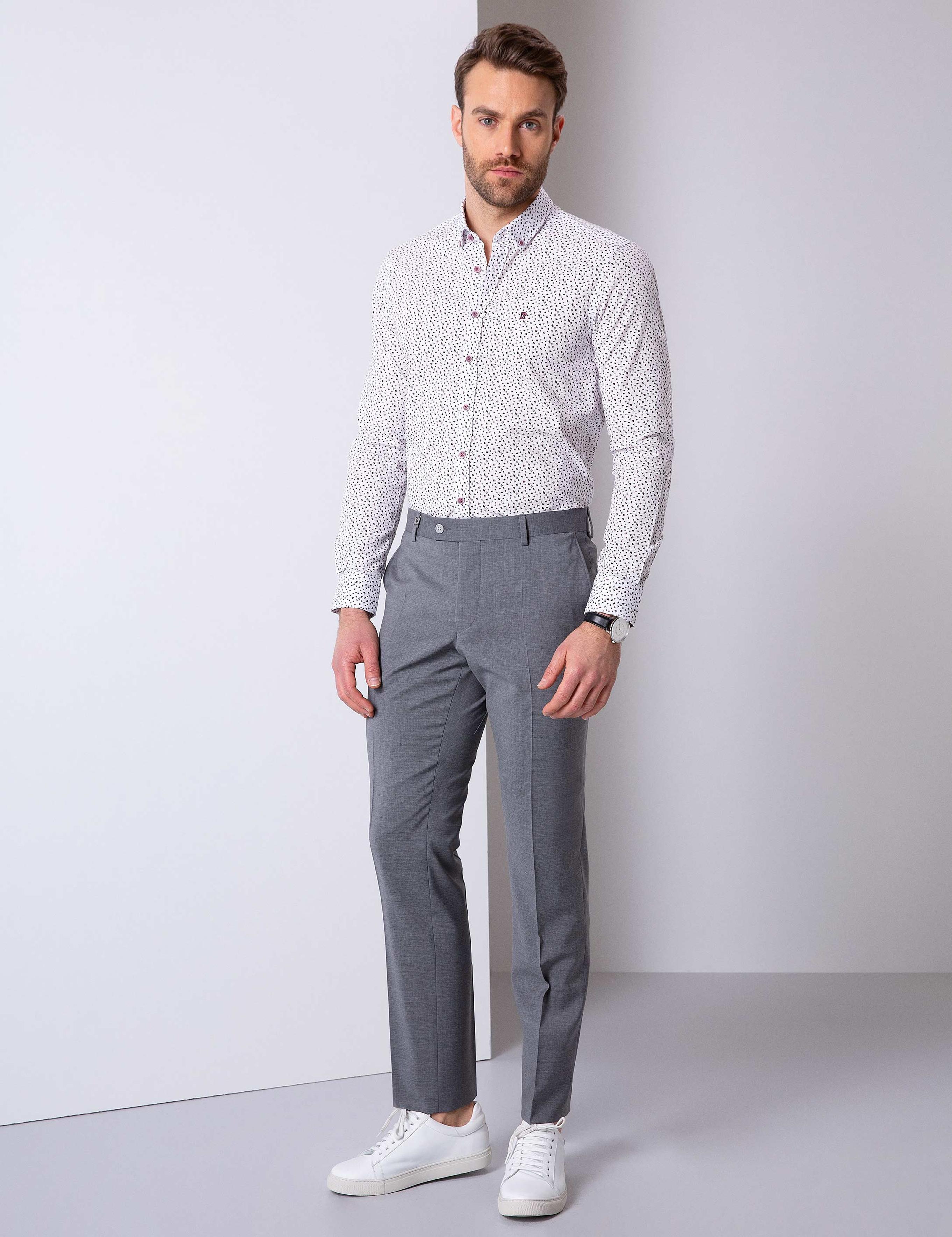 Bordo Slim Fit Uzun Kollu Gömlek