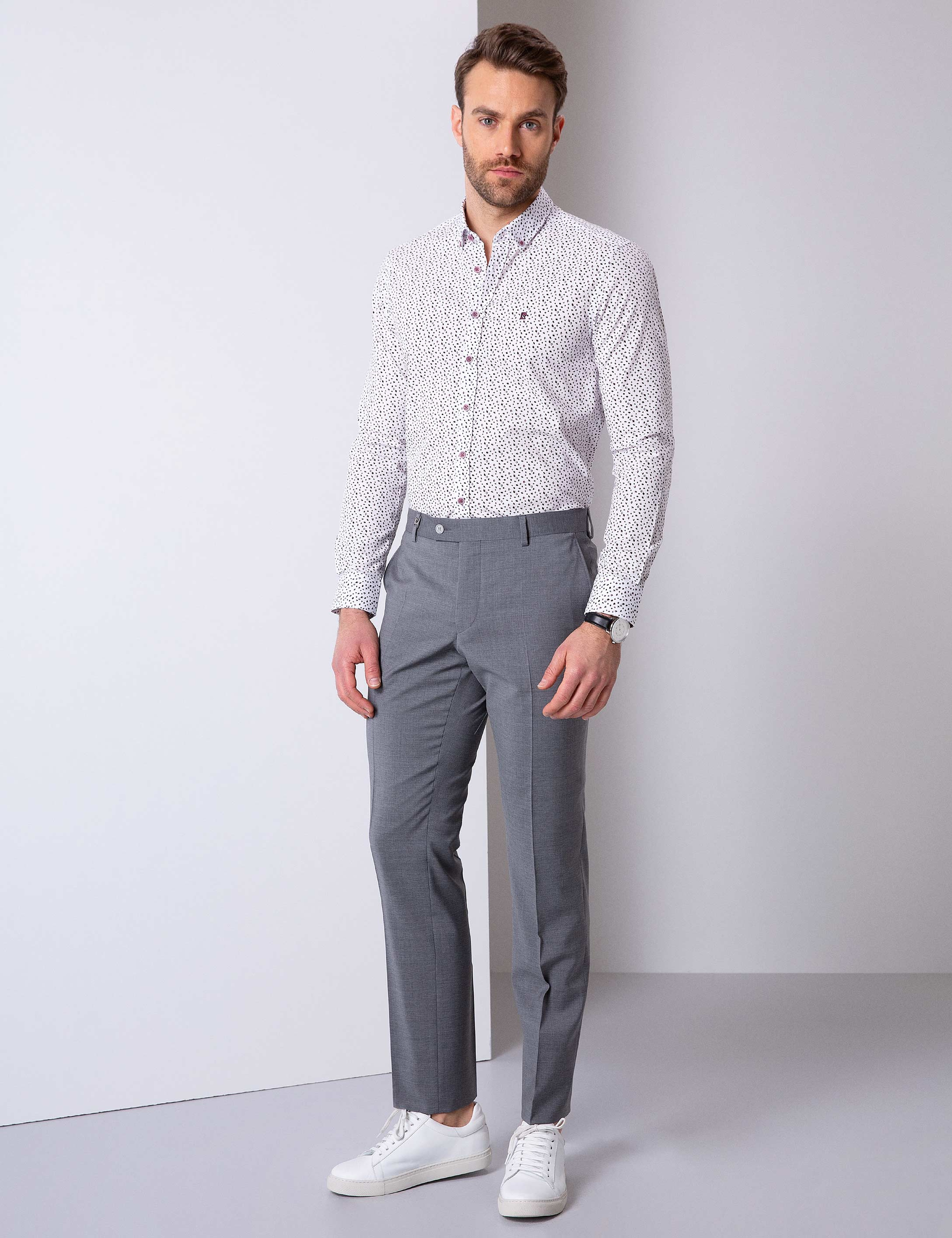 Bordo Slim Fit Uzun Kollu Gömlek