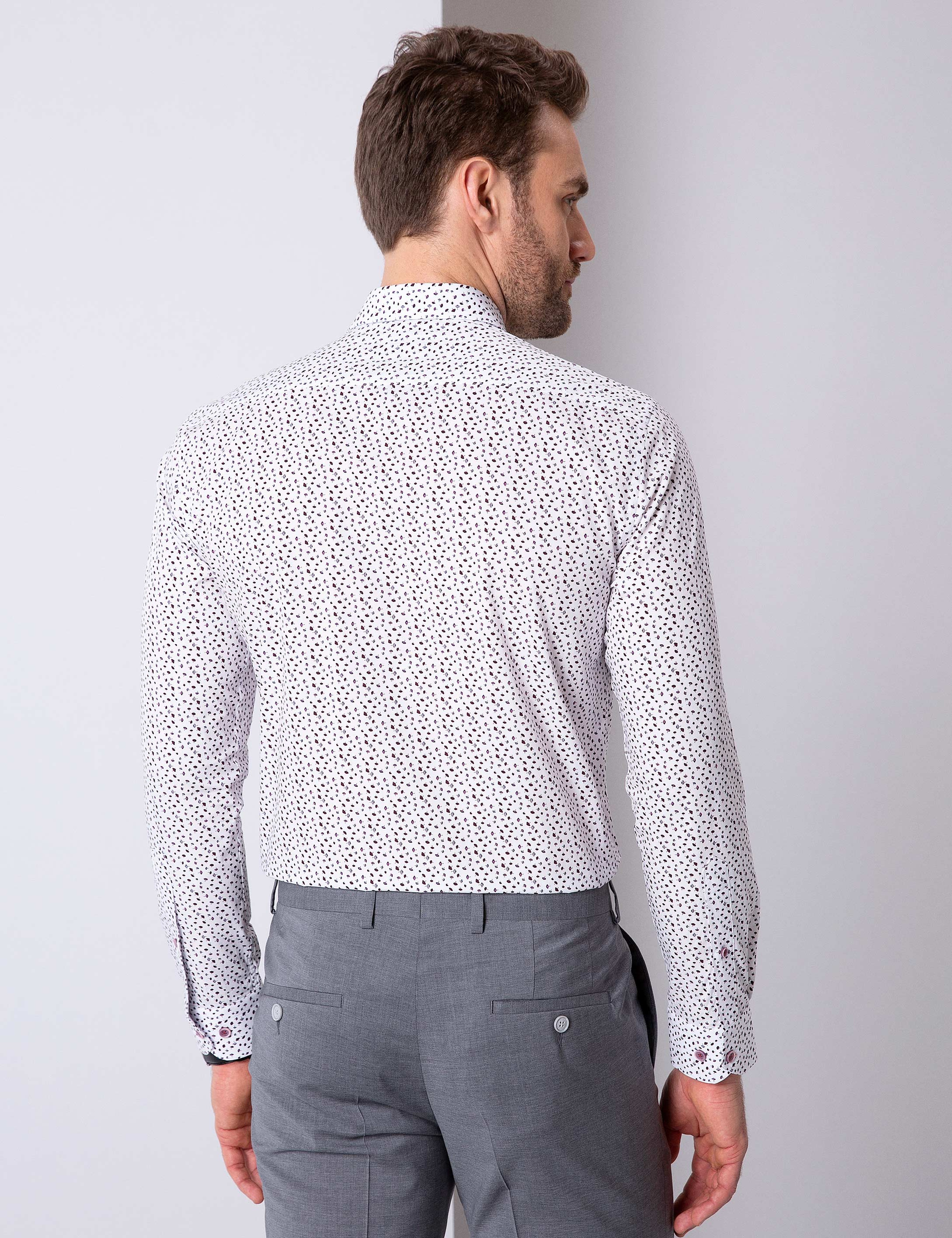 Bordo Slim Fit Uzun Kollu Gömlek - Image 3