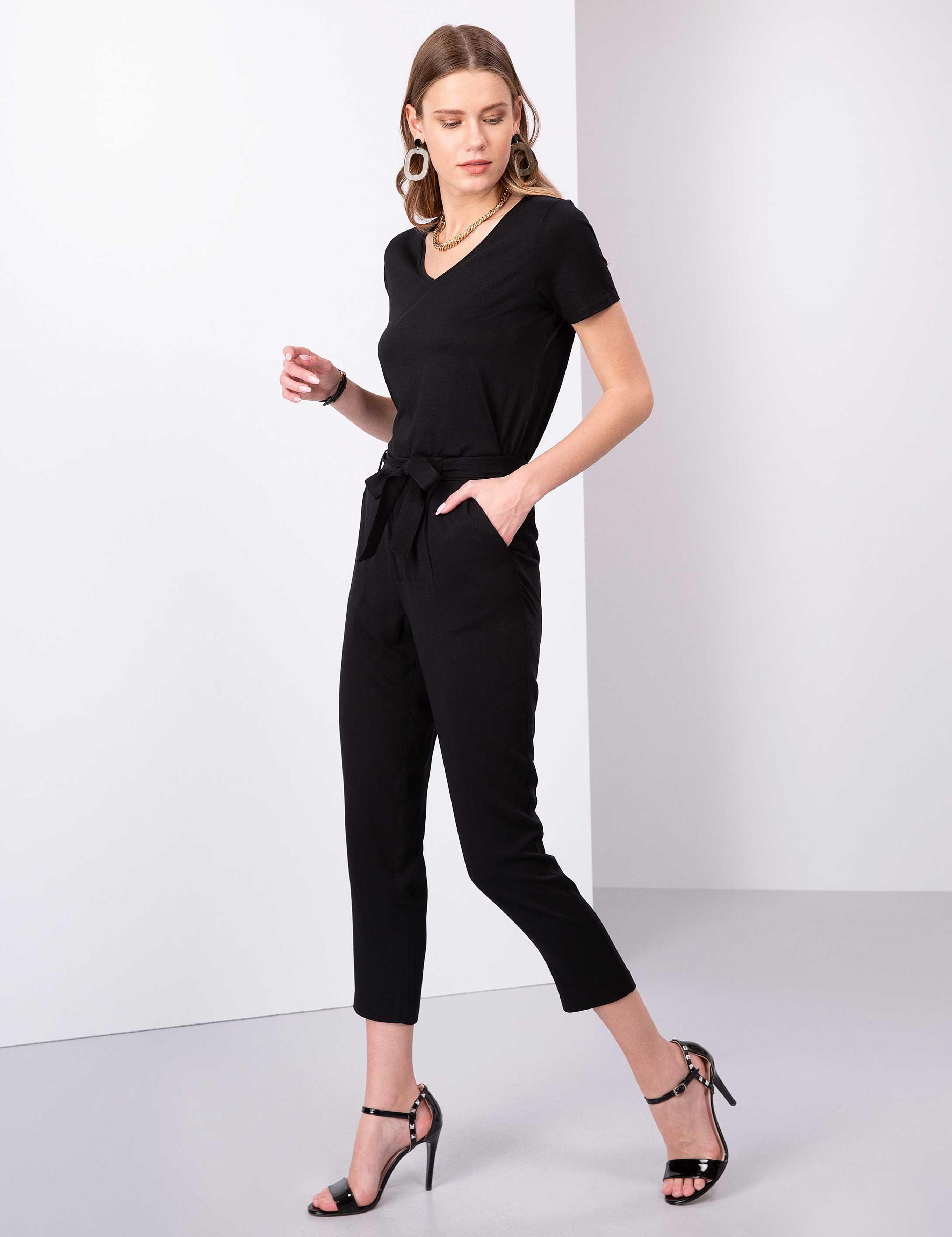 Siyah Carrot Fit Kumaş Pantolon