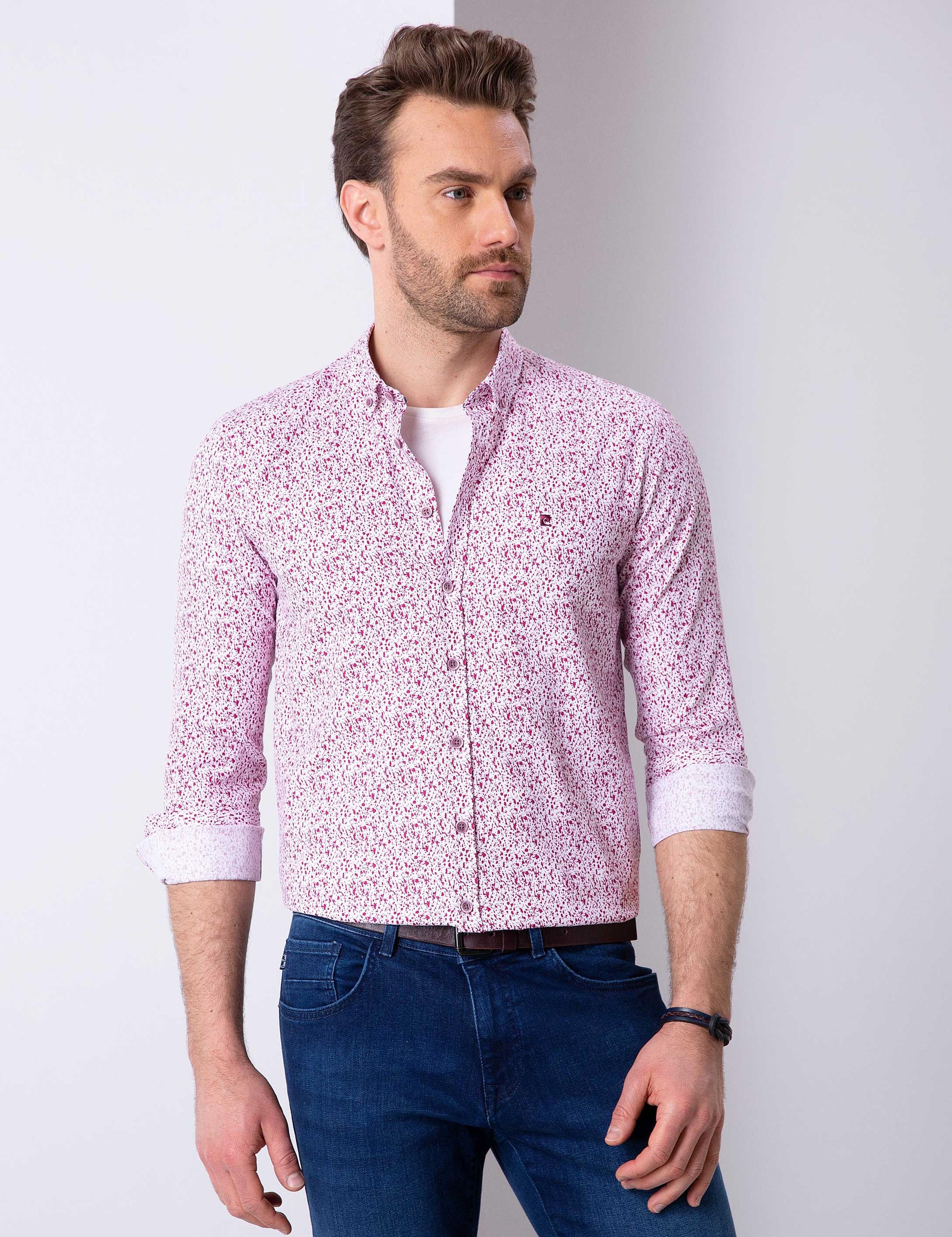 Bordo Slim Fit Uzun Kollu Gömlek