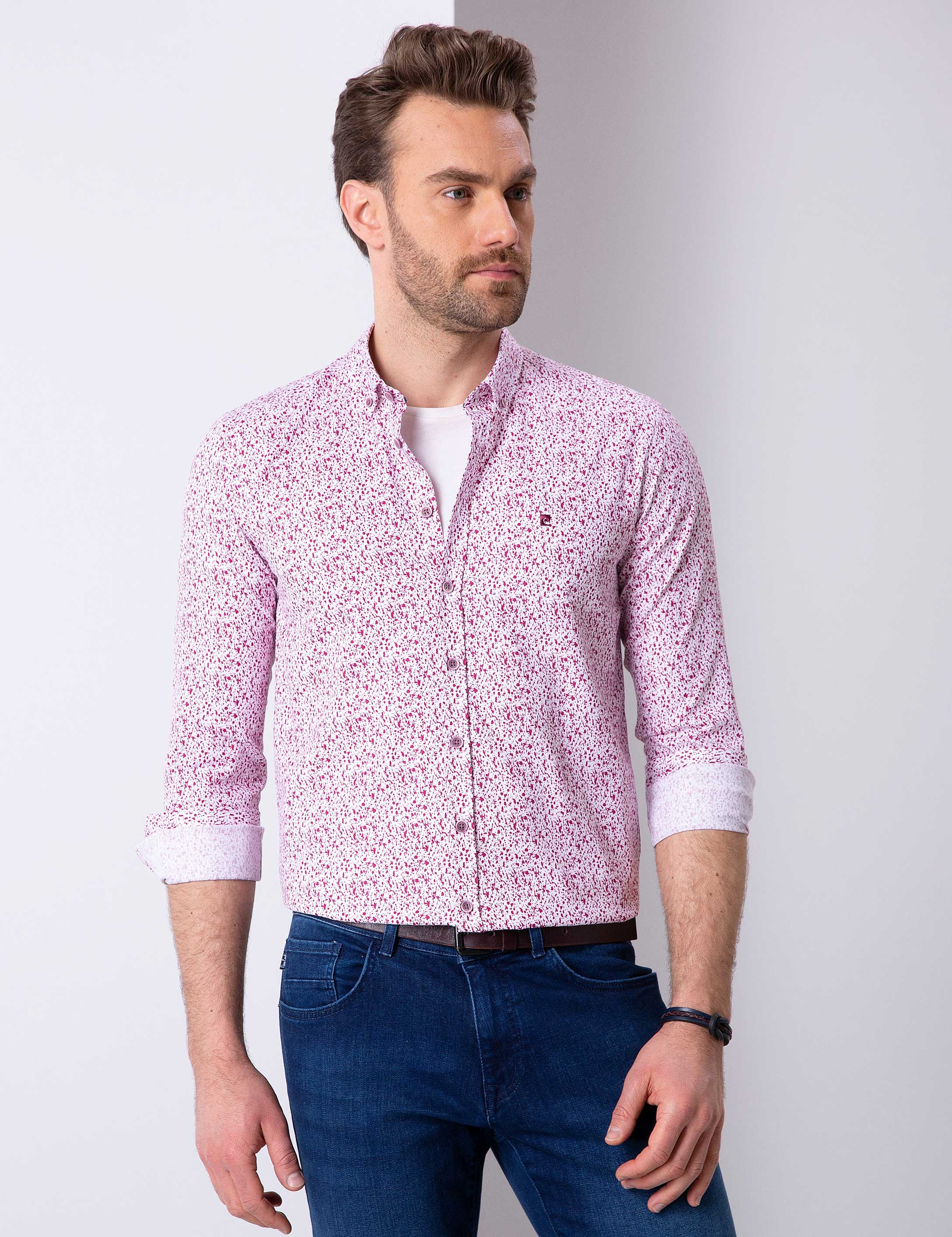 Bordo Slim Fit Uzun Kollu Gömlek - Image 1