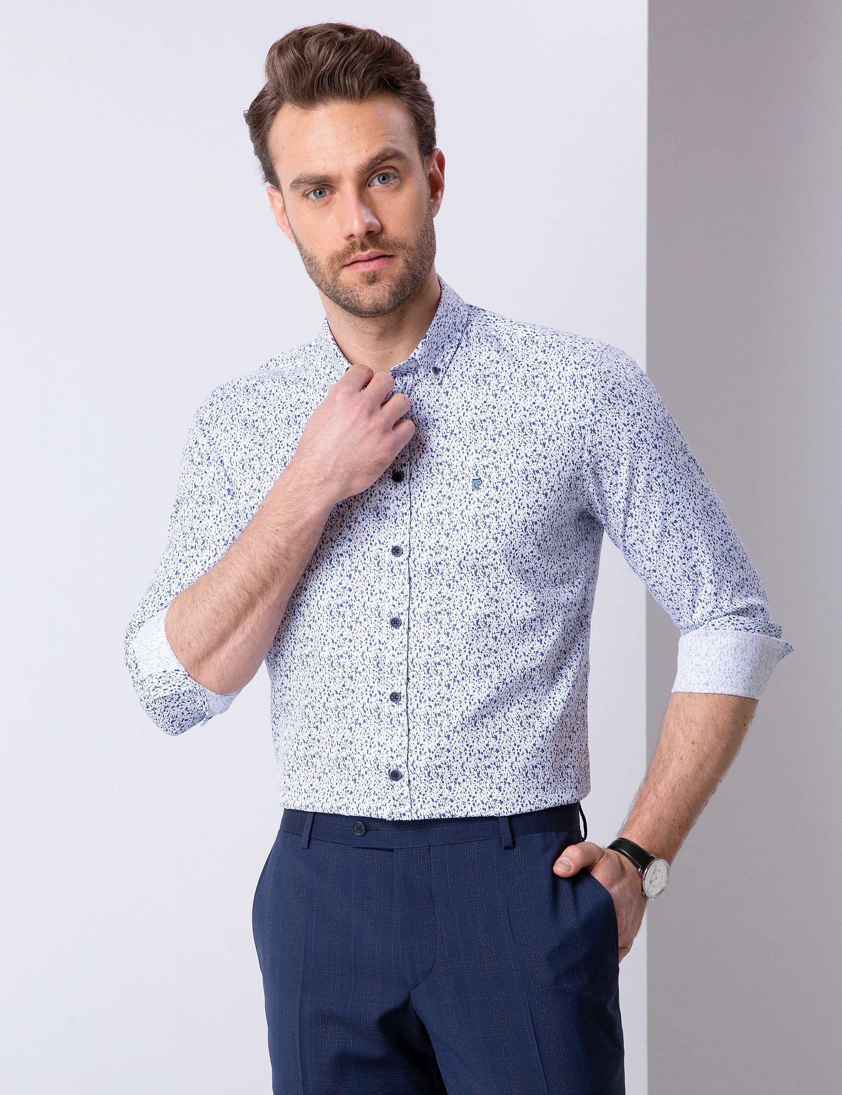 Petrol Slim Fit Uzun Kollu Gömlek