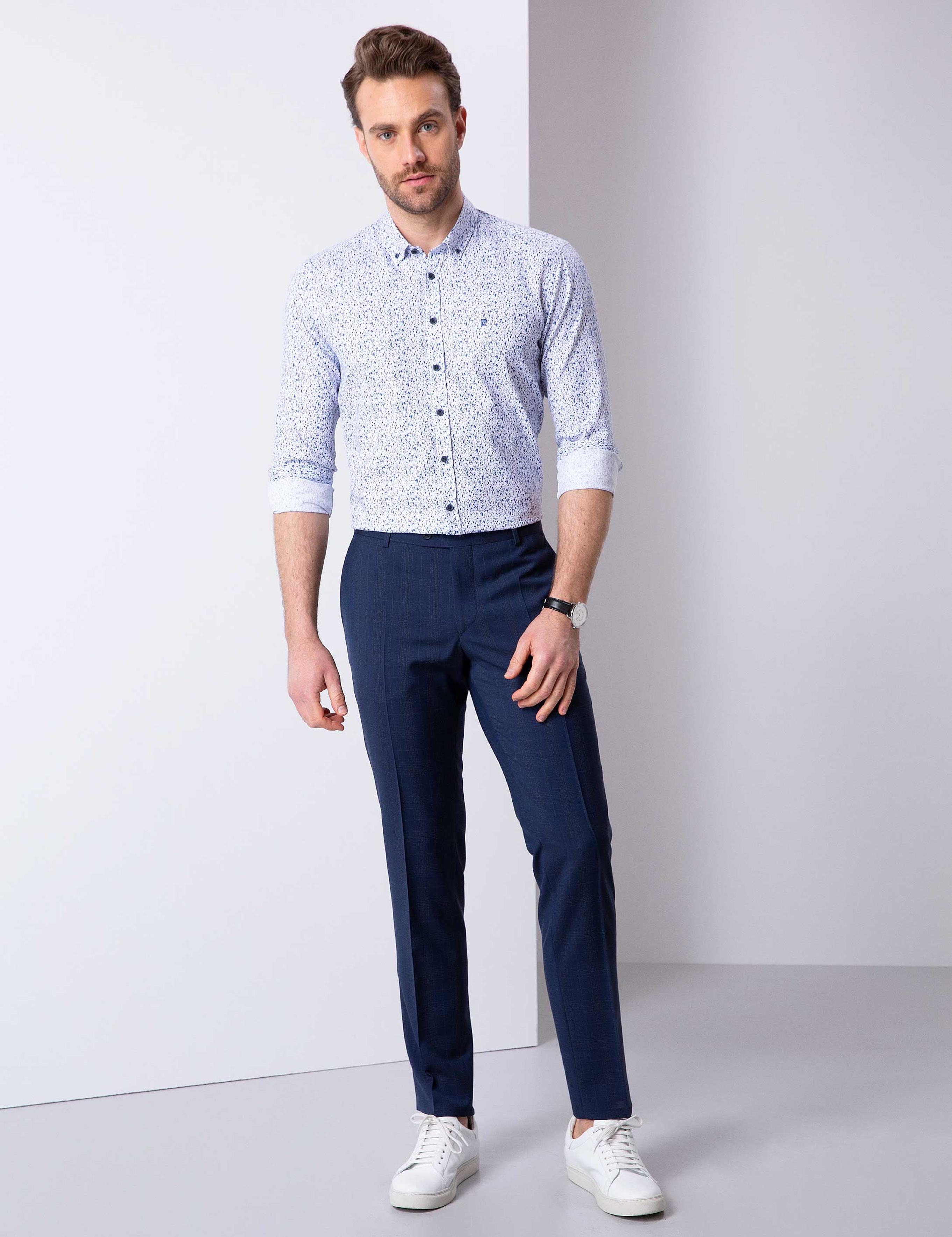 Petrol Slim Fit Uzun Kollu Gömlek