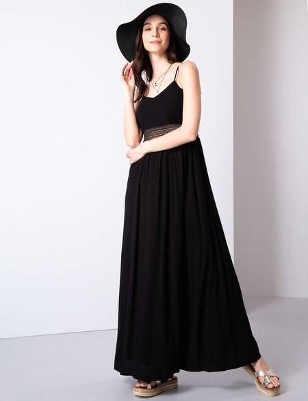 Siyah Rahat Kesim Dokuma Elbise - 50202853008