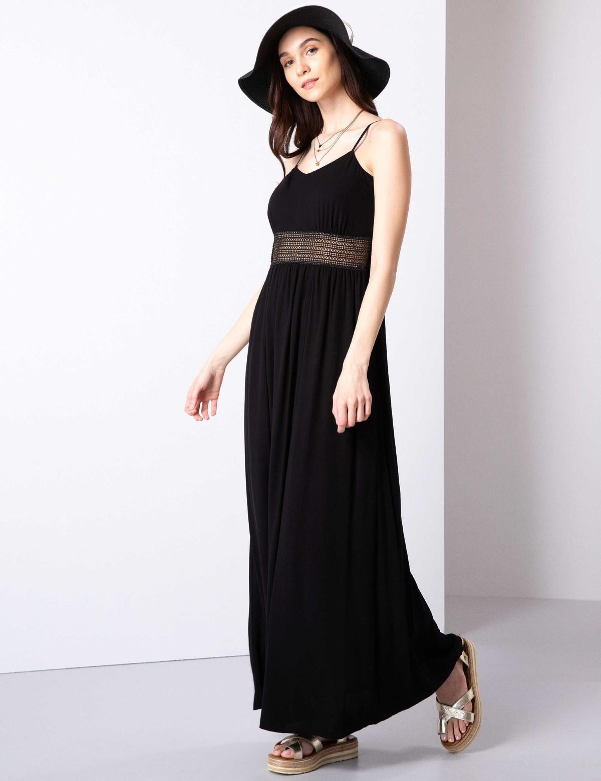 Siyah Rahat Kesim Dokuma Elbise - 50202853008