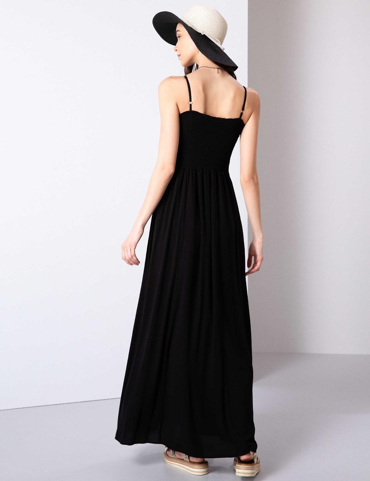 Siyah Rahat Kesim Dokuma Elbise - 50202853008