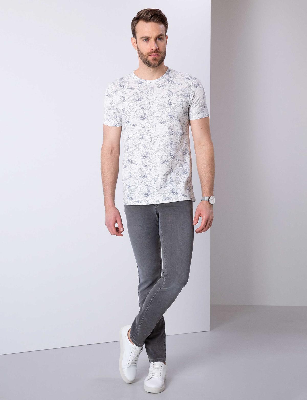 Beyaz Slim Fit Bisiklet Yaka T-Shirt - 50202855002