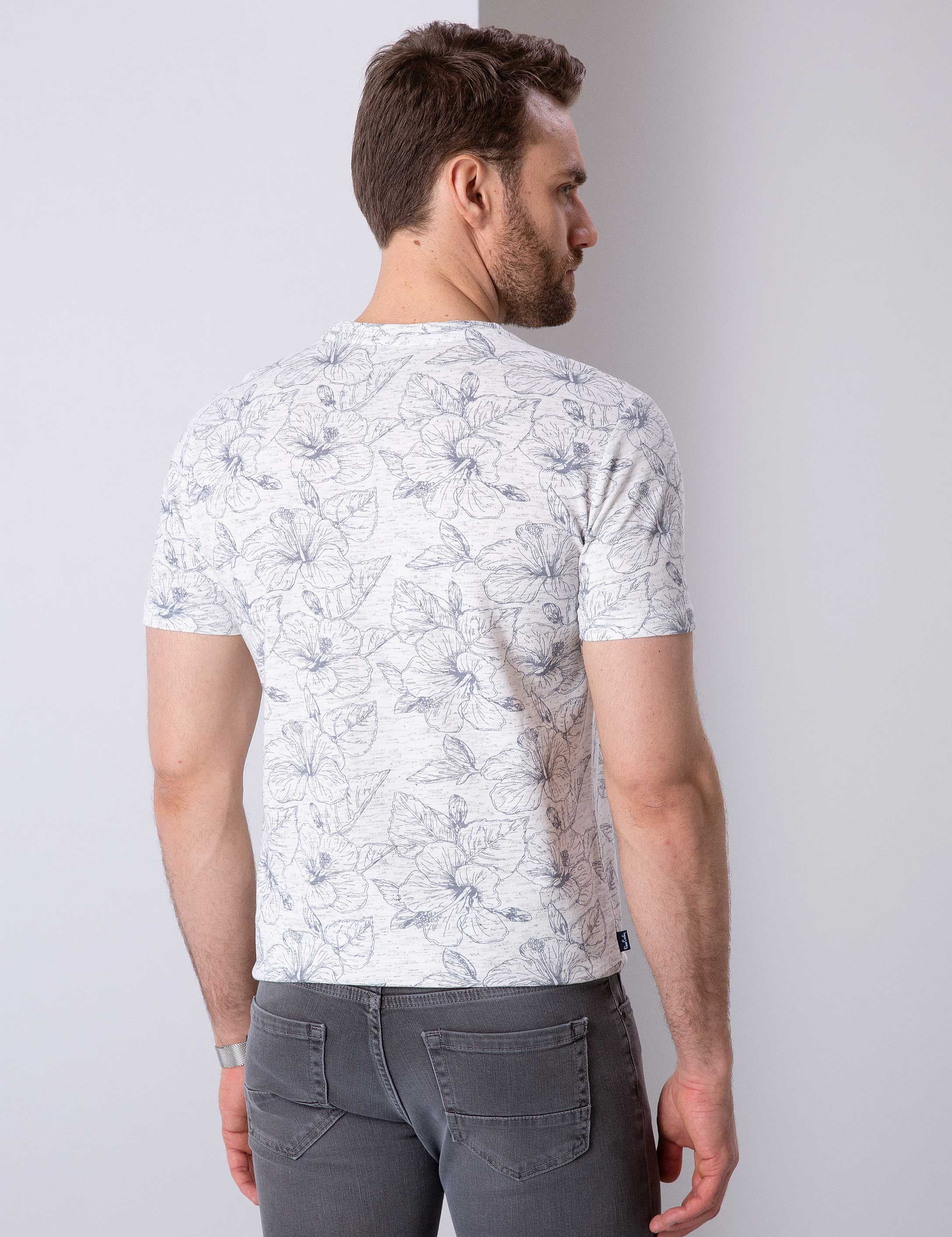 Beyaz Slim Fit Bisiklet Yaka T-Shirt - Image 3