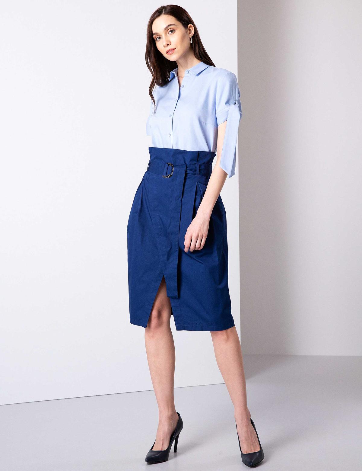 Lacivert Yırtmaç Detaylı Etek