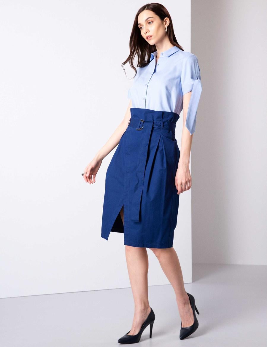 Lacivert Yırtmaç Detaylı Etek