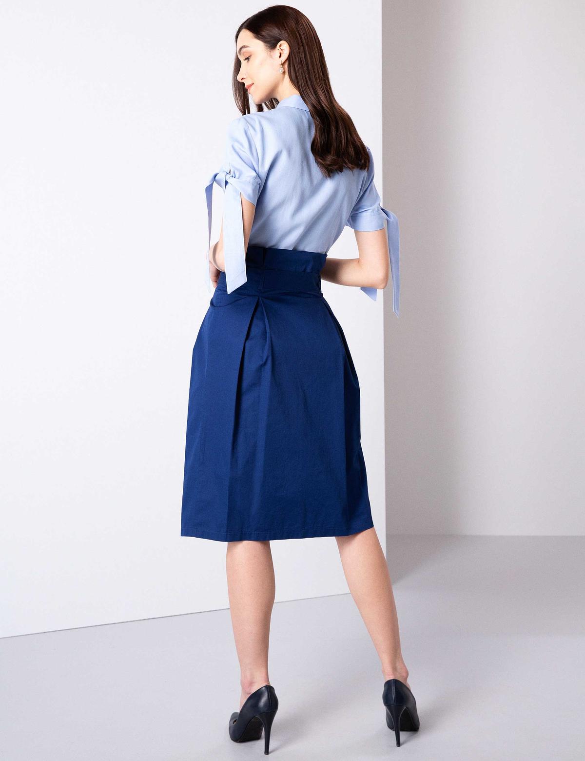 Lacivert Yırtmaç Detaylı Etek - 50203407023