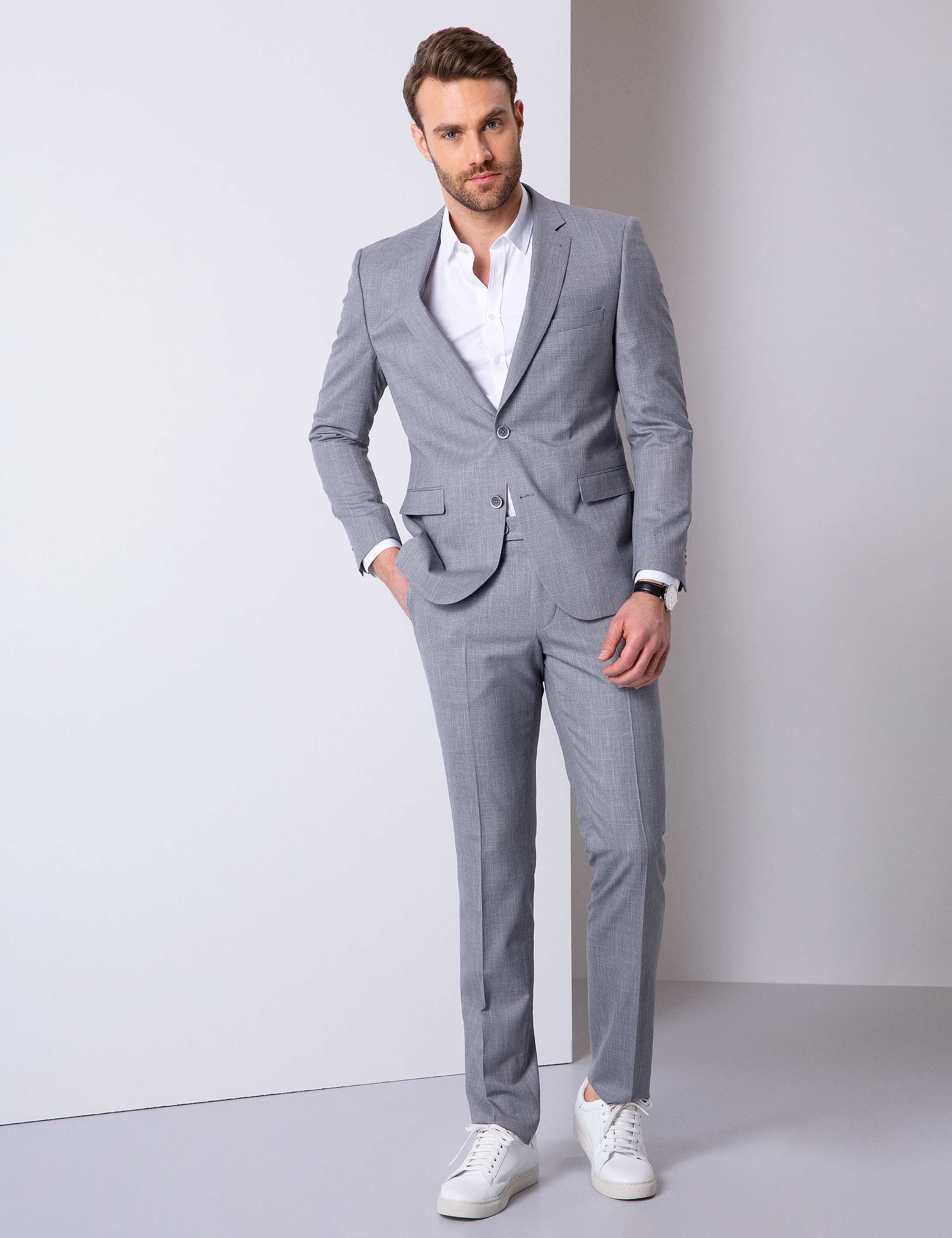 Gri Slim Fit Takım Elbise - Image 1