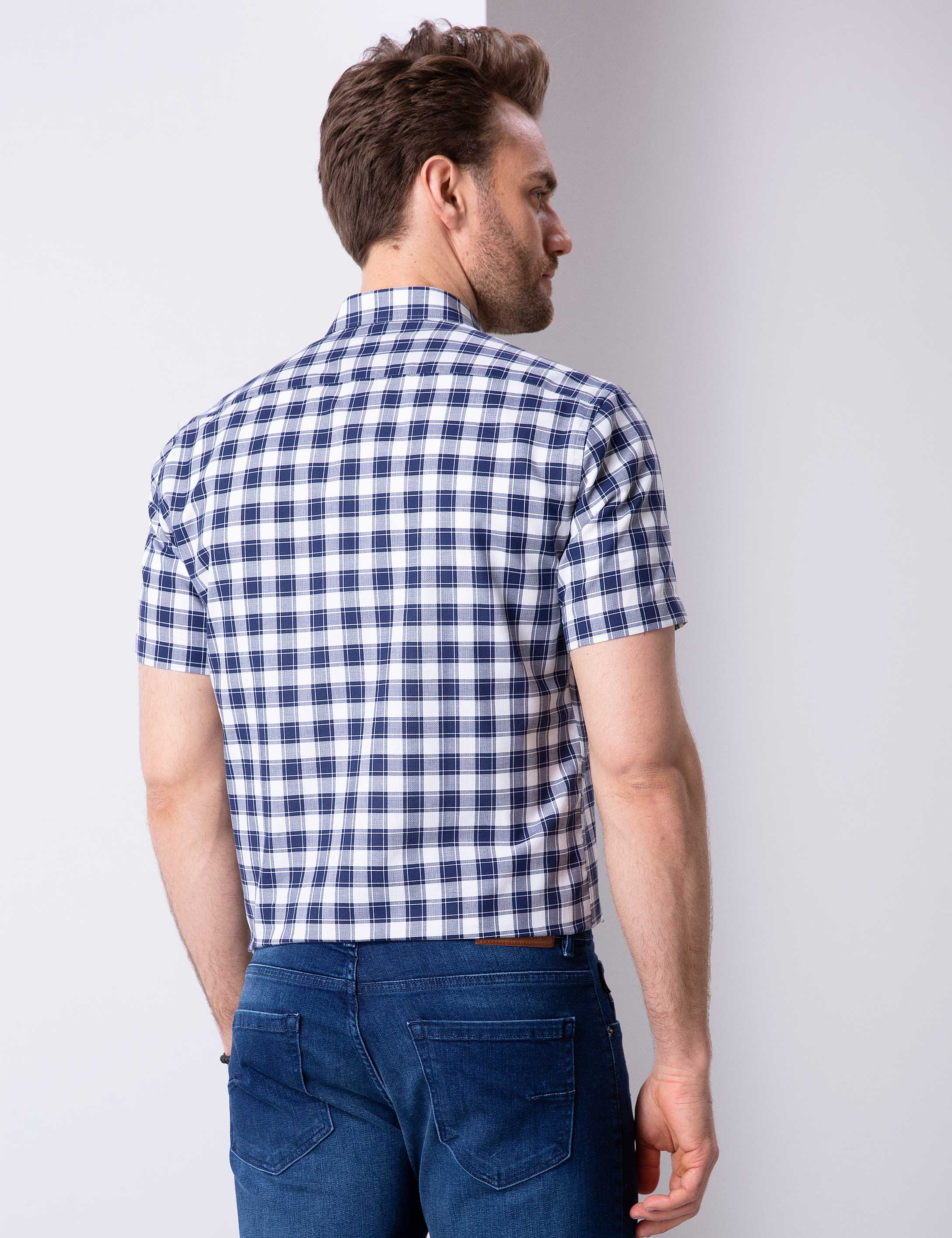 Lacivert Regular Fit Kısa Kollu Gömlek - Image 3