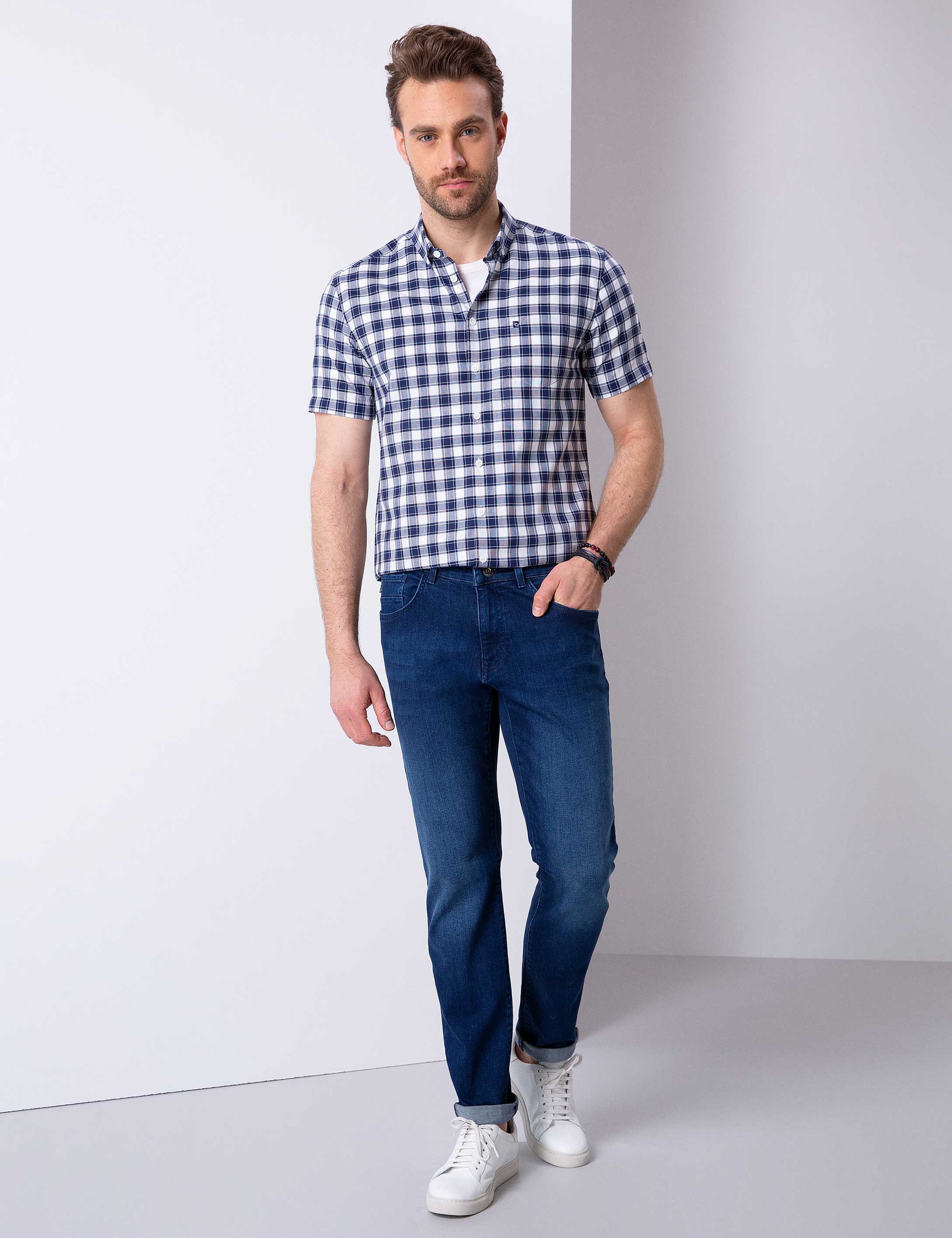 Lacivert Regular Fit Kısa Kollu Gömlek