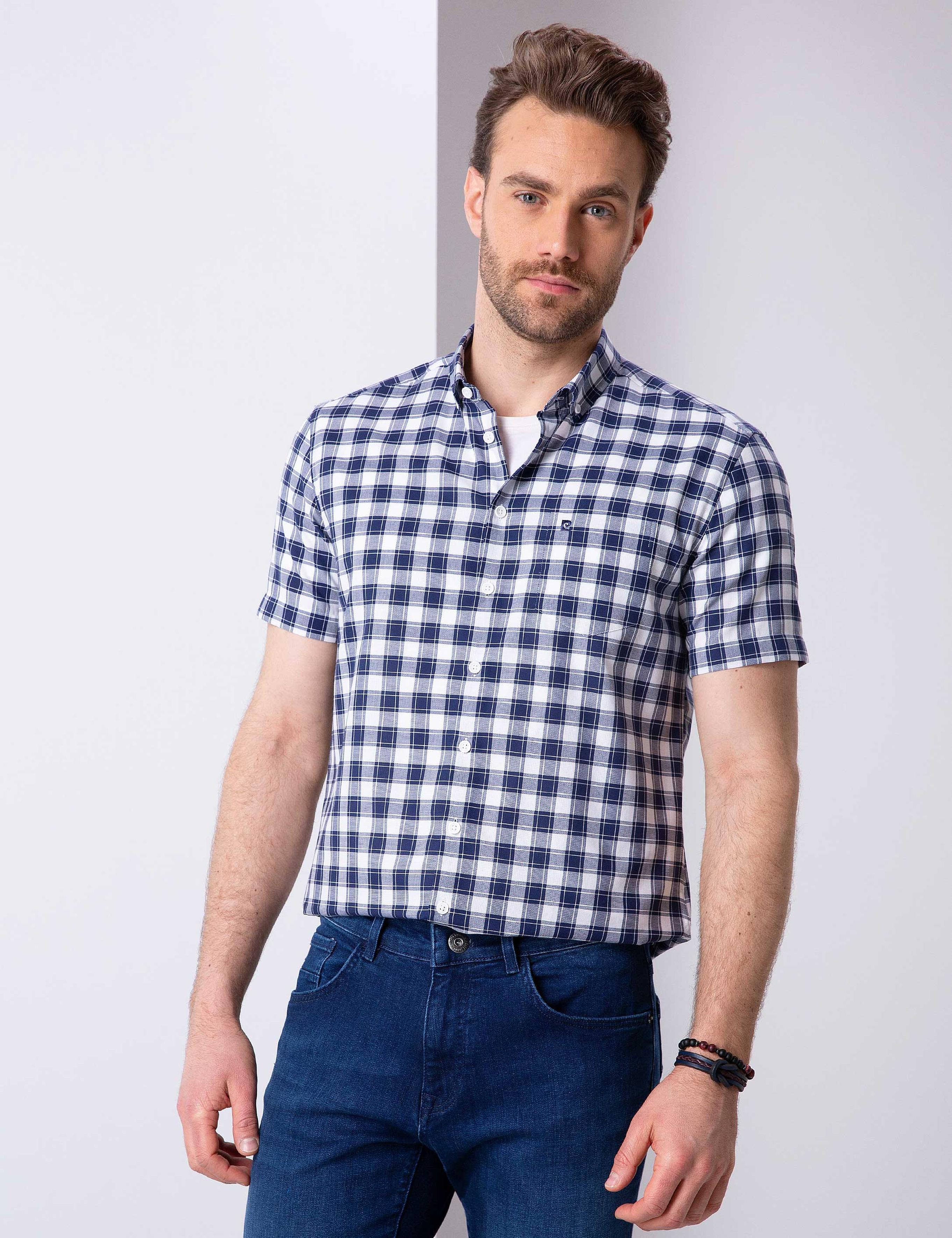 Lacivert Regular Fit Kısa Kollu Gömlek