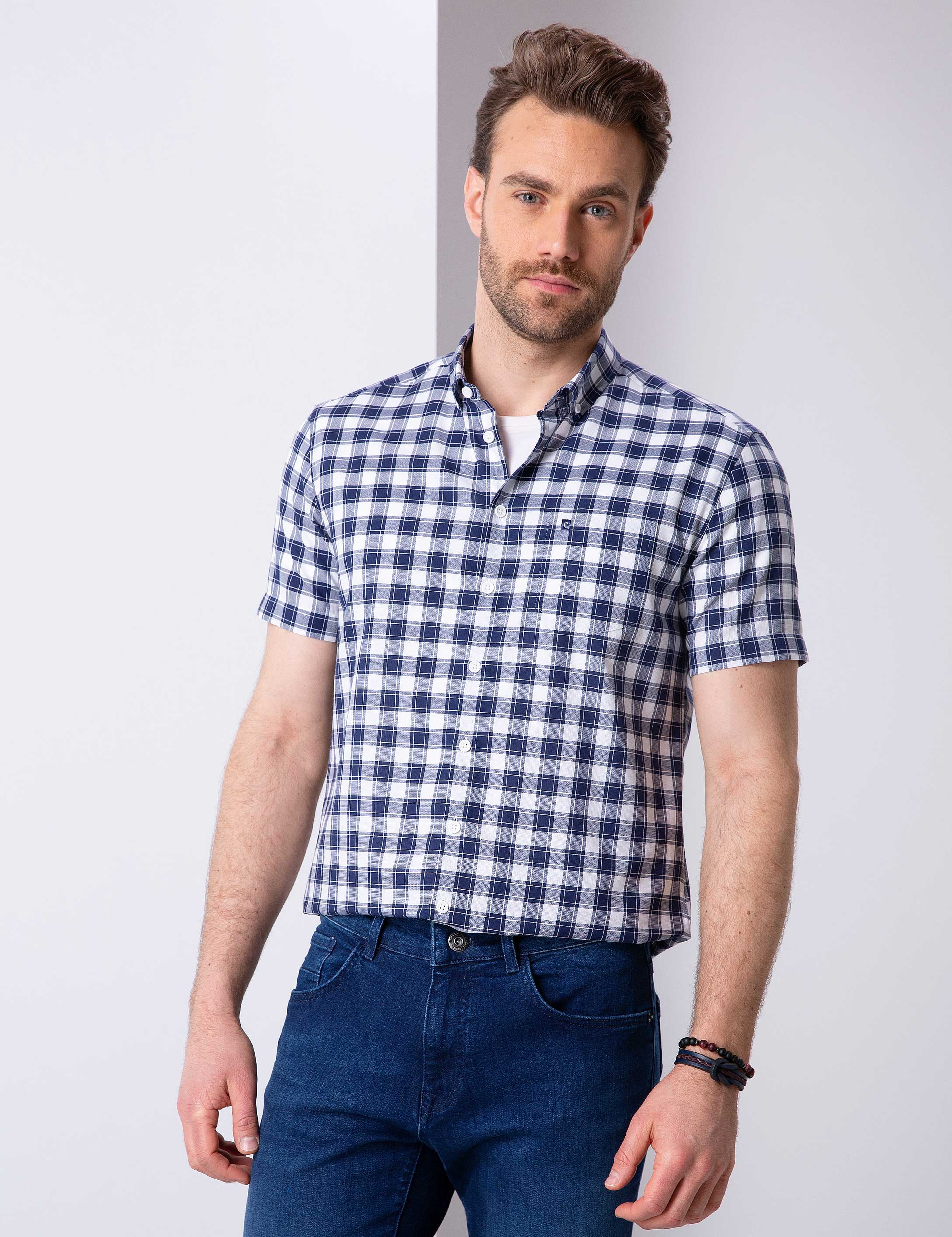 Lacivert Regular Fit Kısa Kollu Gömlek - Image 1