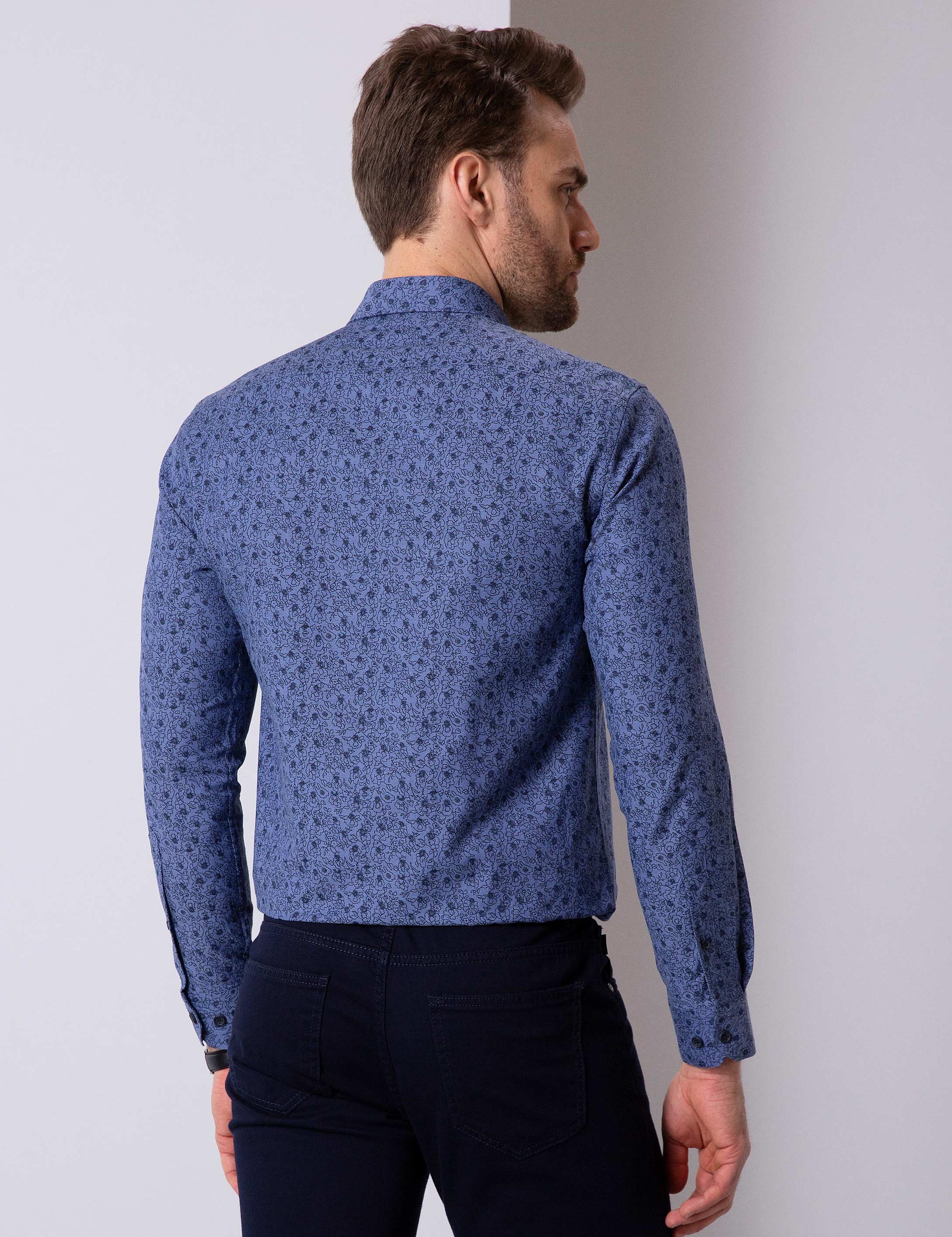 Lacivert Slim Fit Uzun Kollu Gömlek