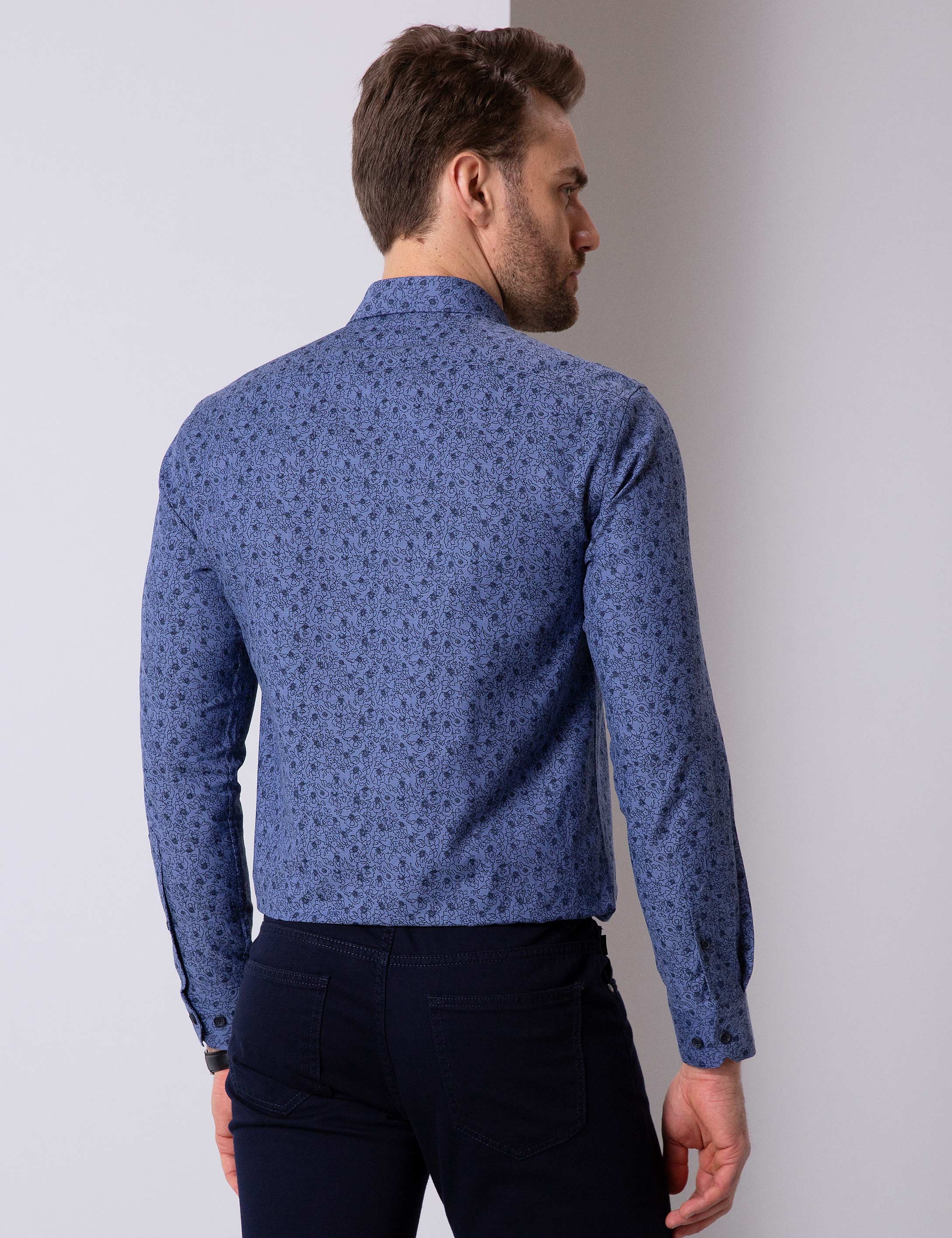 Lacivert Slim Fit Uzun Kollu Gömlek - Image 4