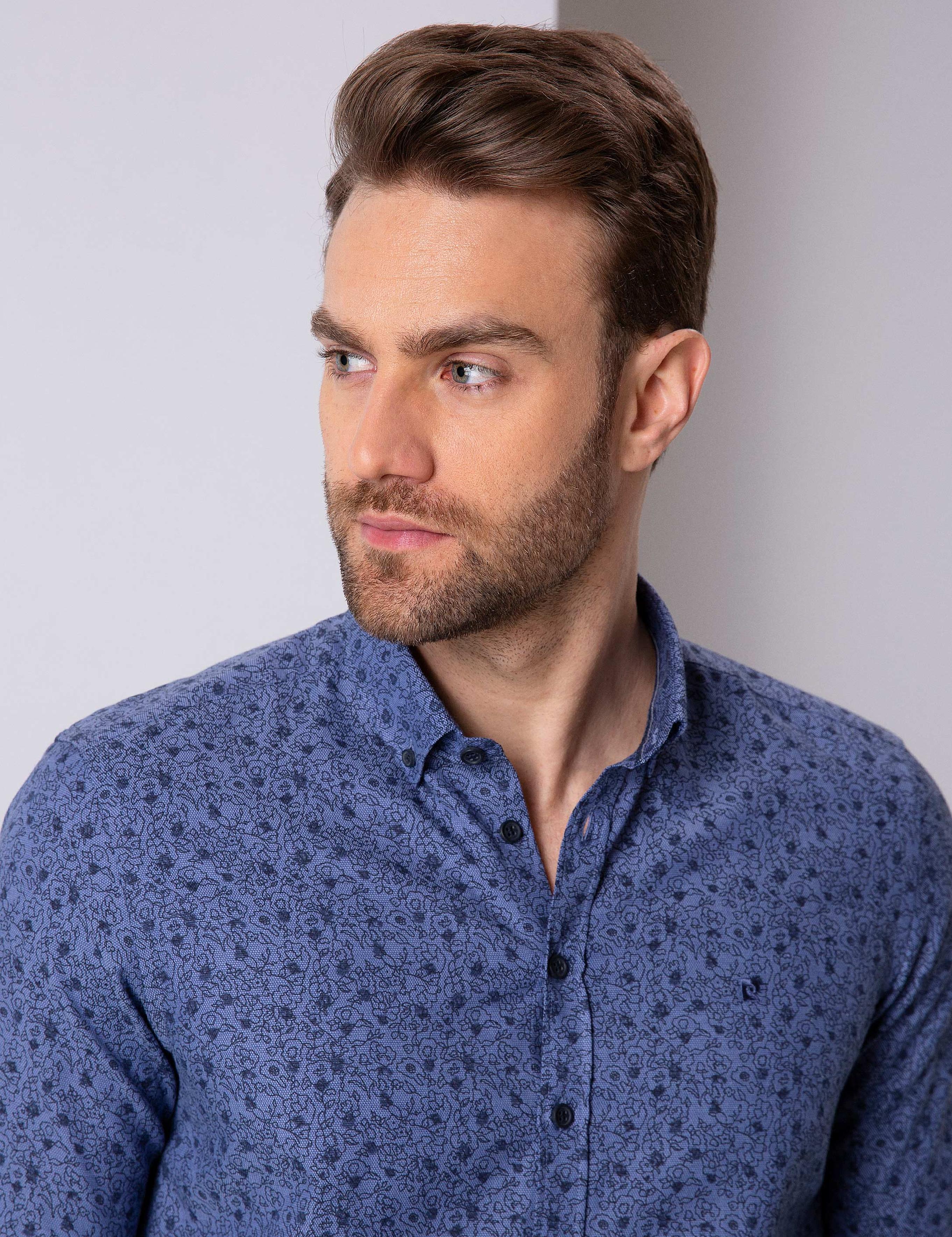 Lacivert Slim Fit Uzun Kollu Gömlek