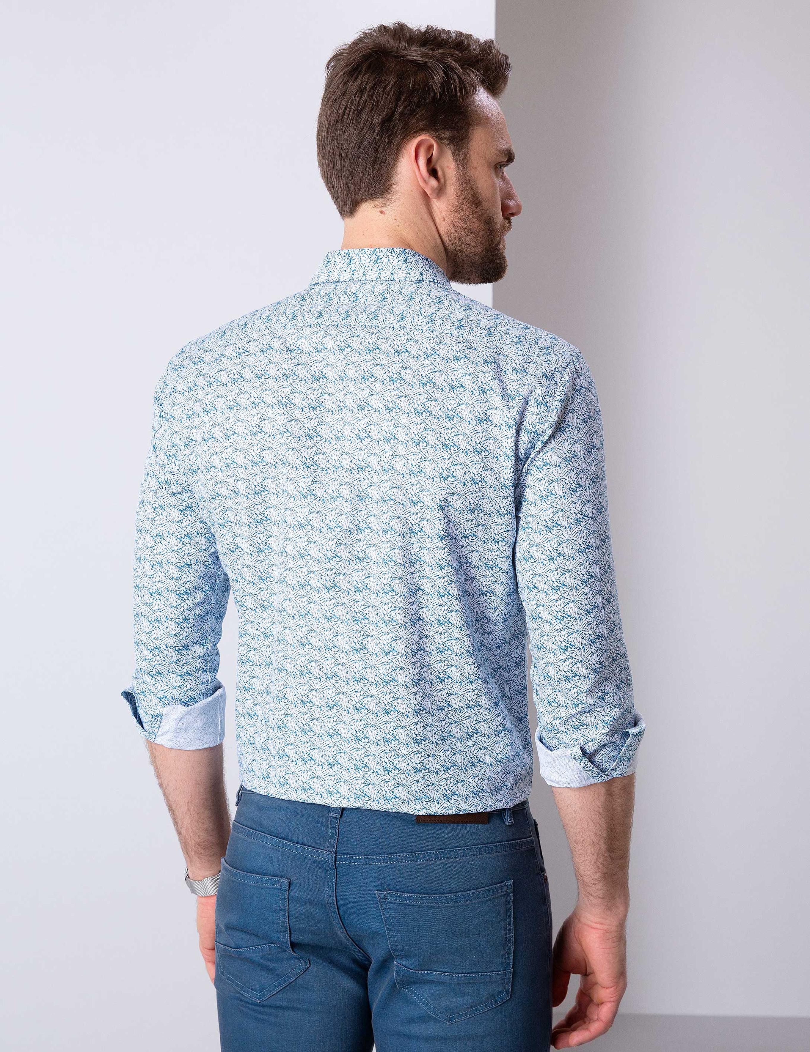 Petrol Slim Fit Uzun Kollu Gömlek