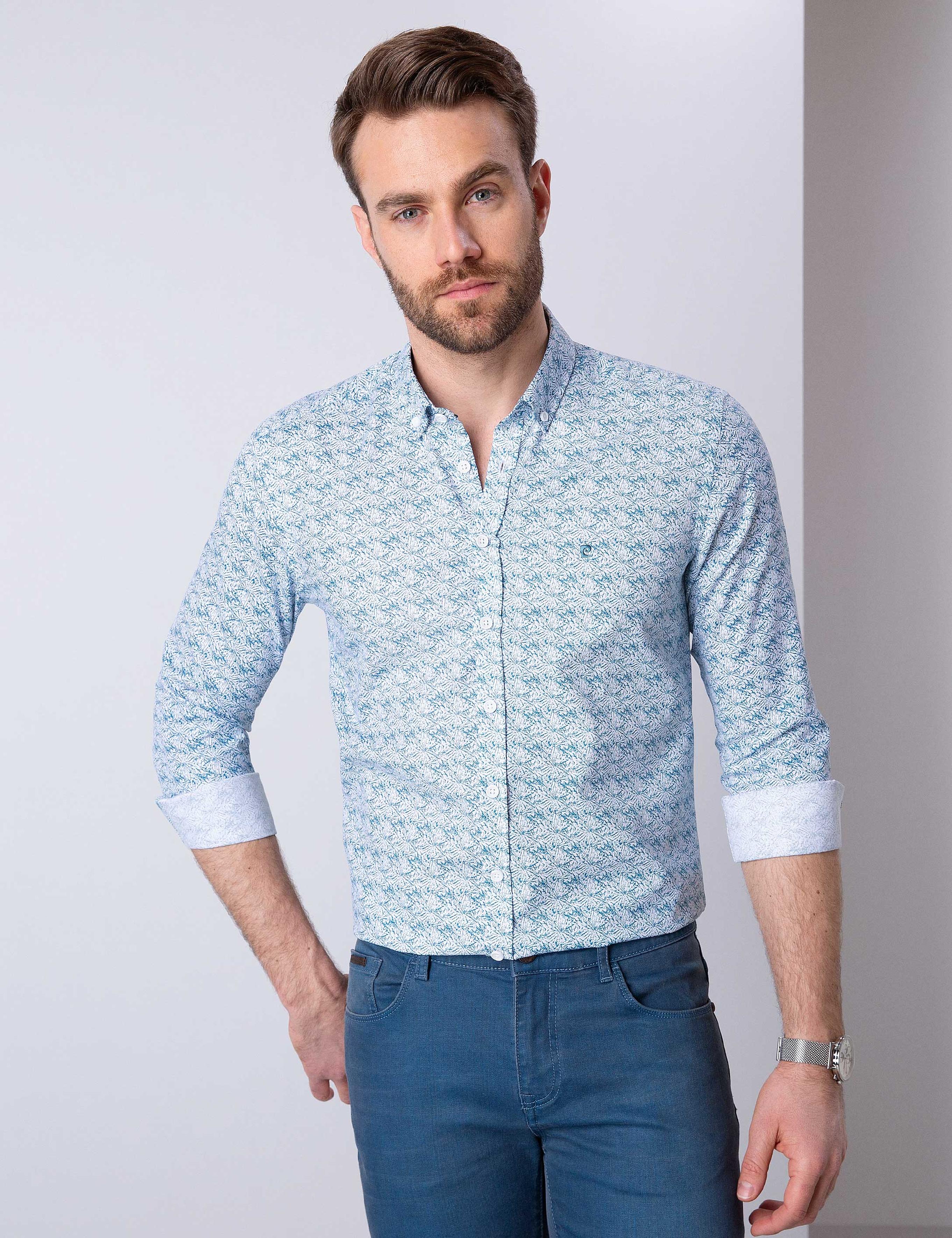 Petrol Slim Fit Uzun Kollu Gömlek