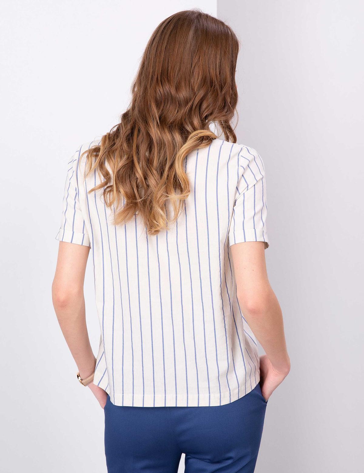 Açık Mavi Crop Çizgili Kısa Kollu Bluz - 50203443006