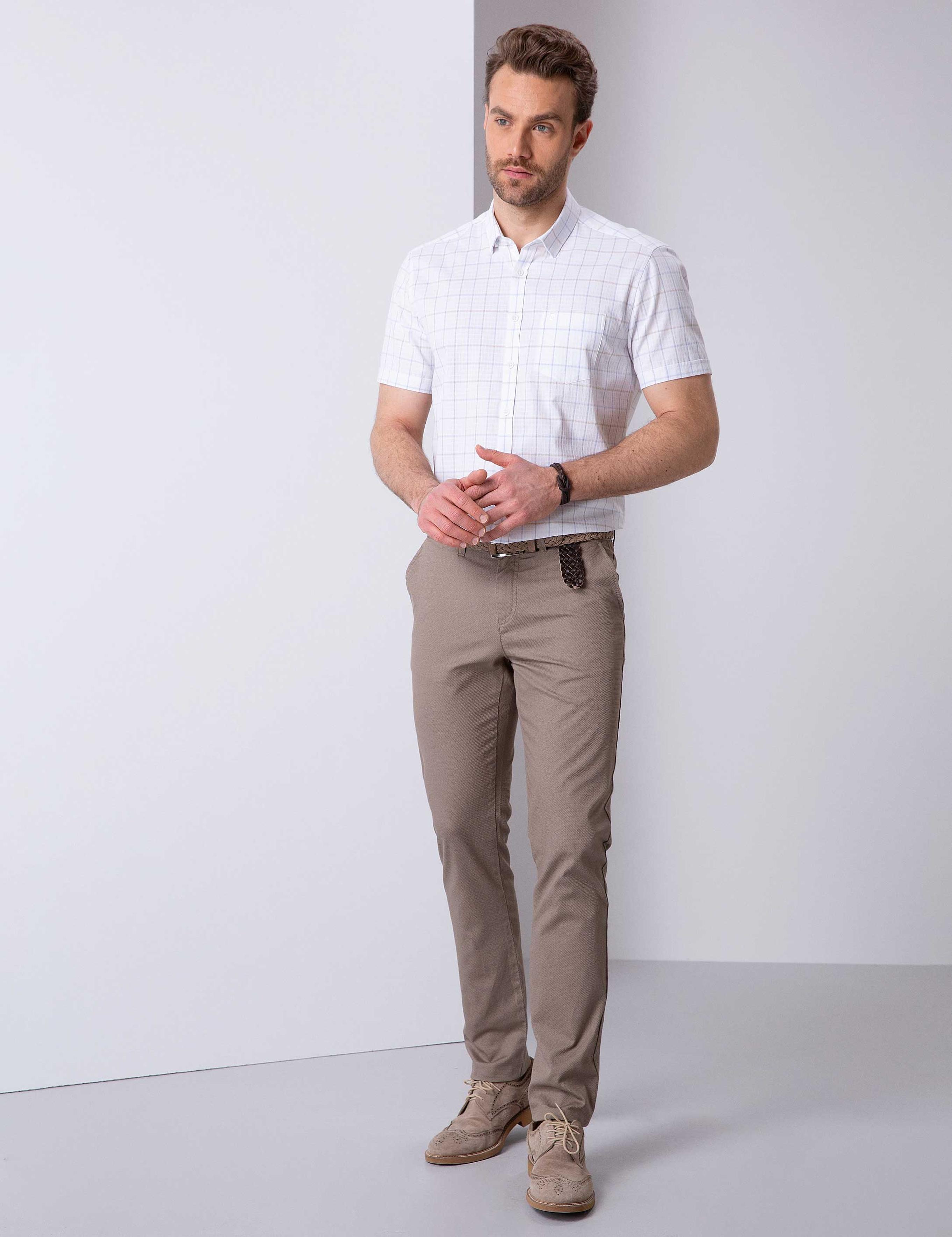 Beyaz Regular Fit Kısa Kollu Gömlek