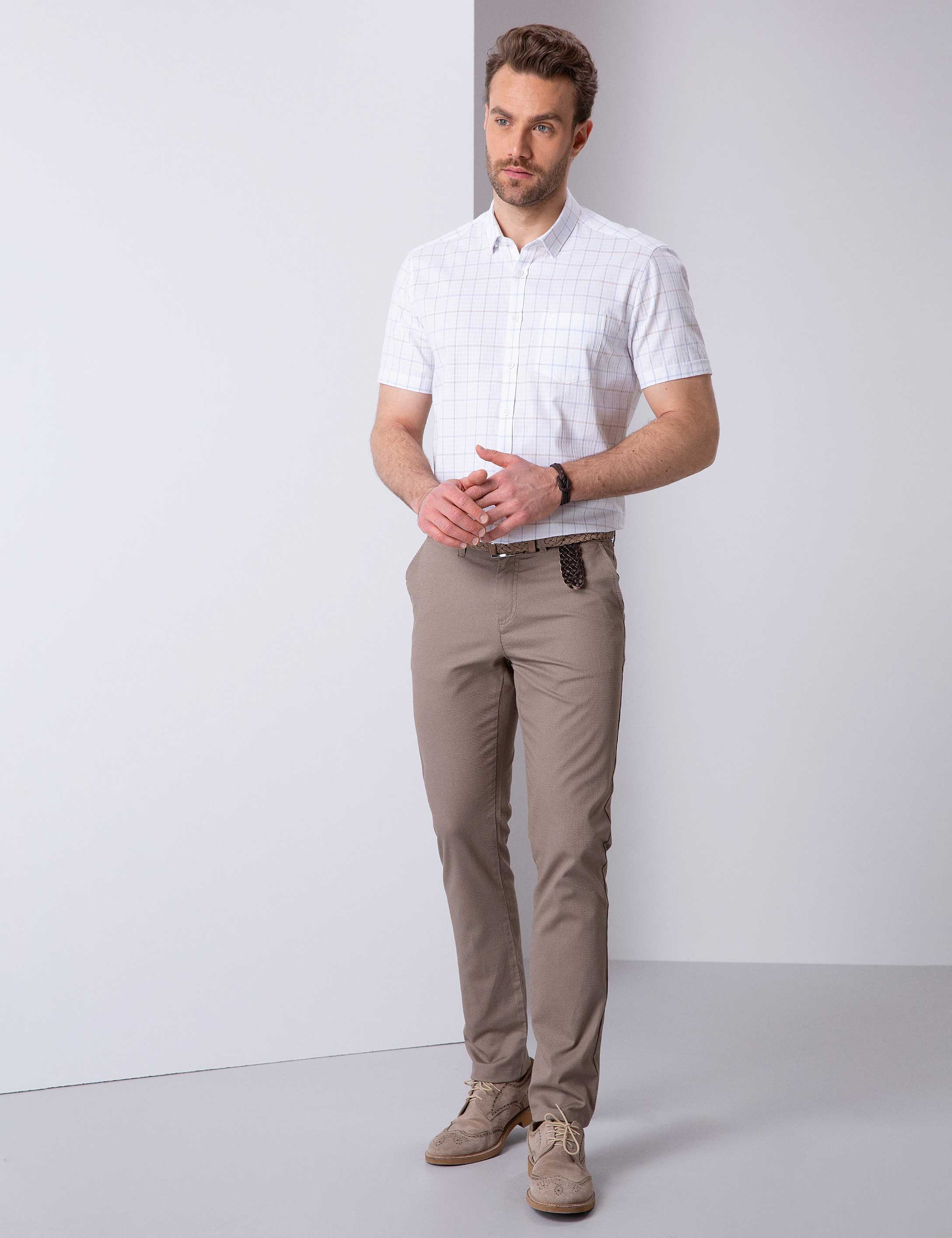 Beyaz Regular Fit Kısa Kollu Gömlek