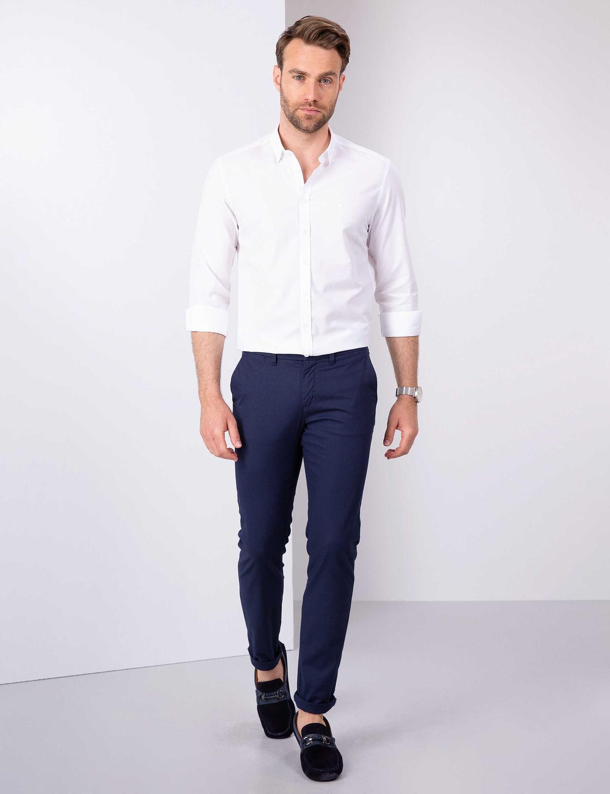 Beyaz Slim Fit Keten Karışımlı Gömlek - 50203447006