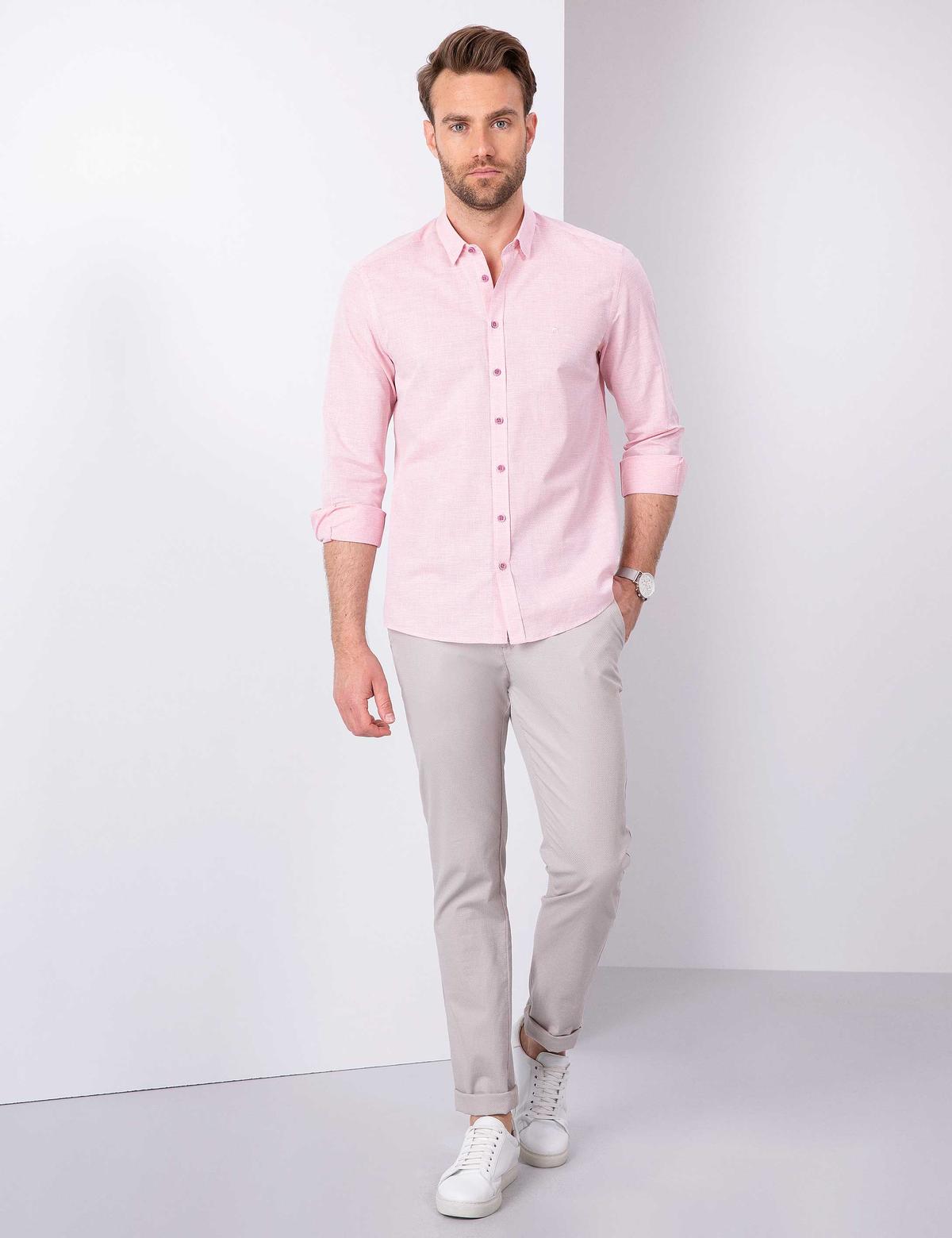 Kırmızı Slim Fit Uzun Kollu Gömlek - 50203447016