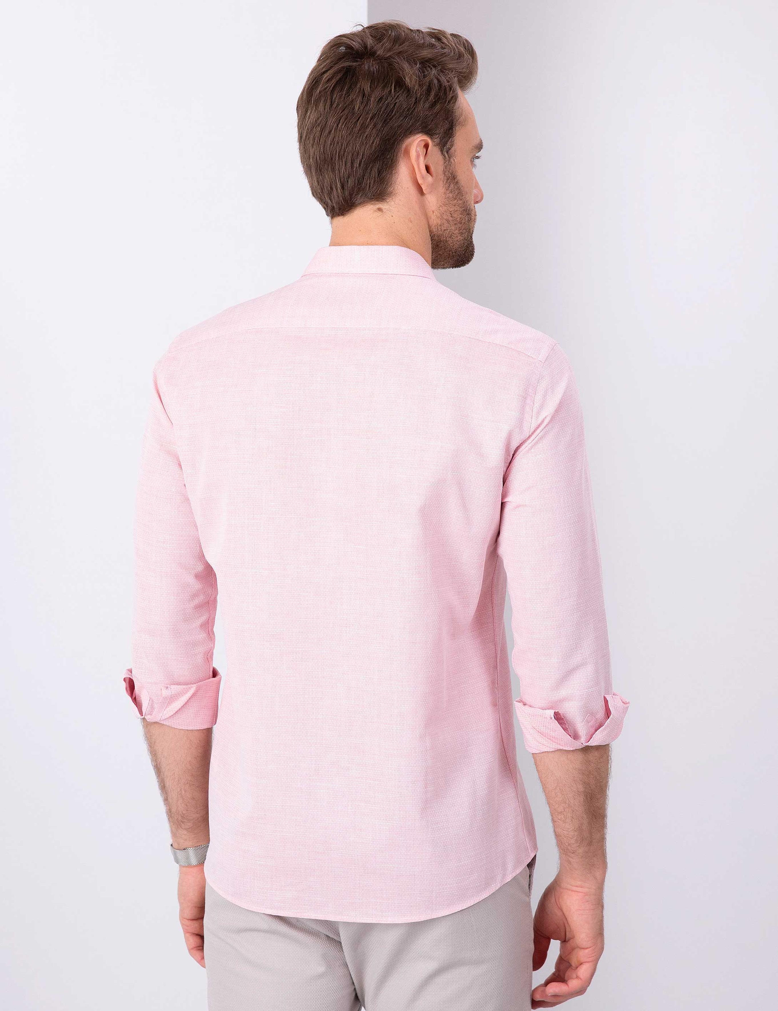 Kırmızı Slim Fit Uzun Kollu Gömlek