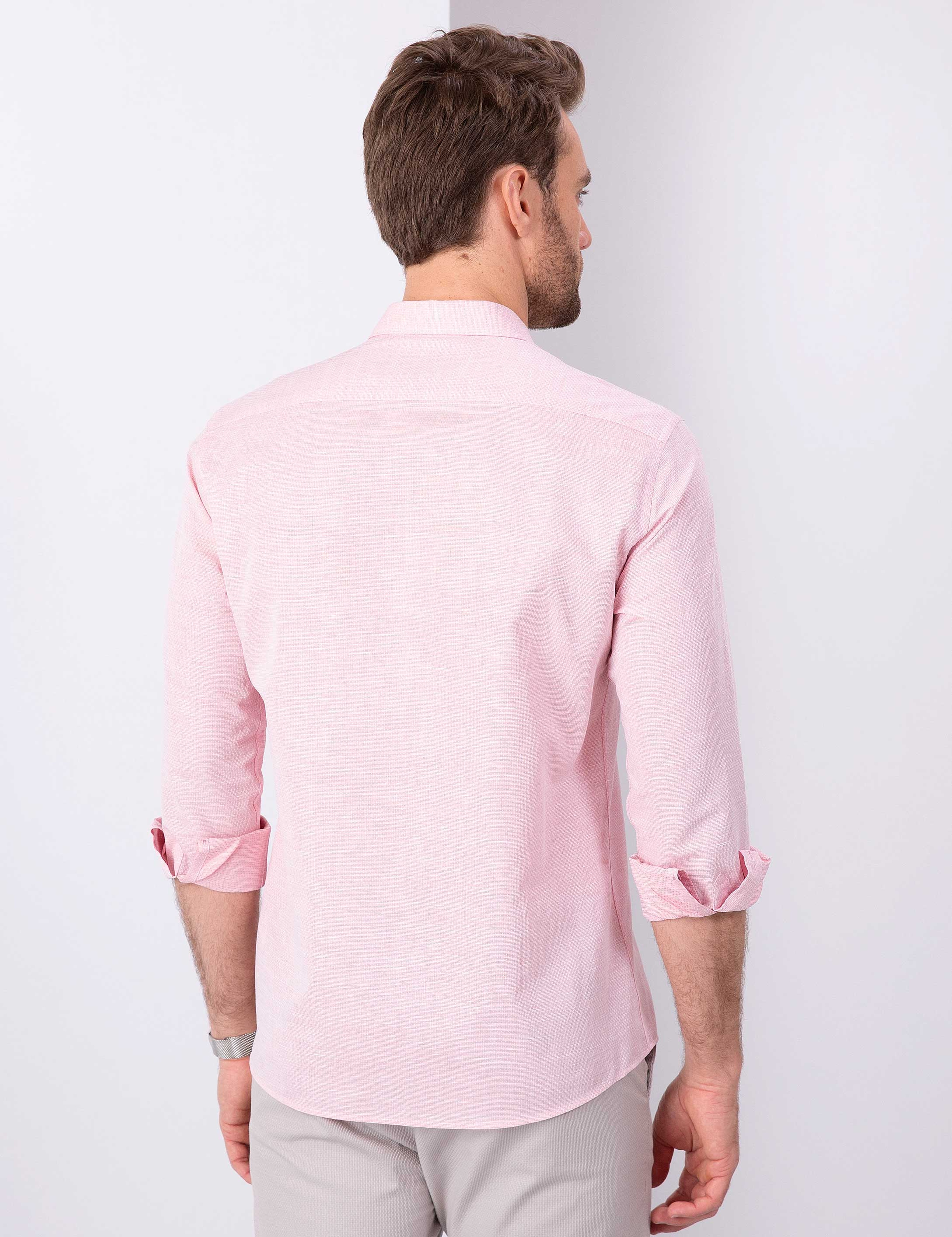 Kırmızı Slim Fit Uzun Kollu Gömlek - Image 3