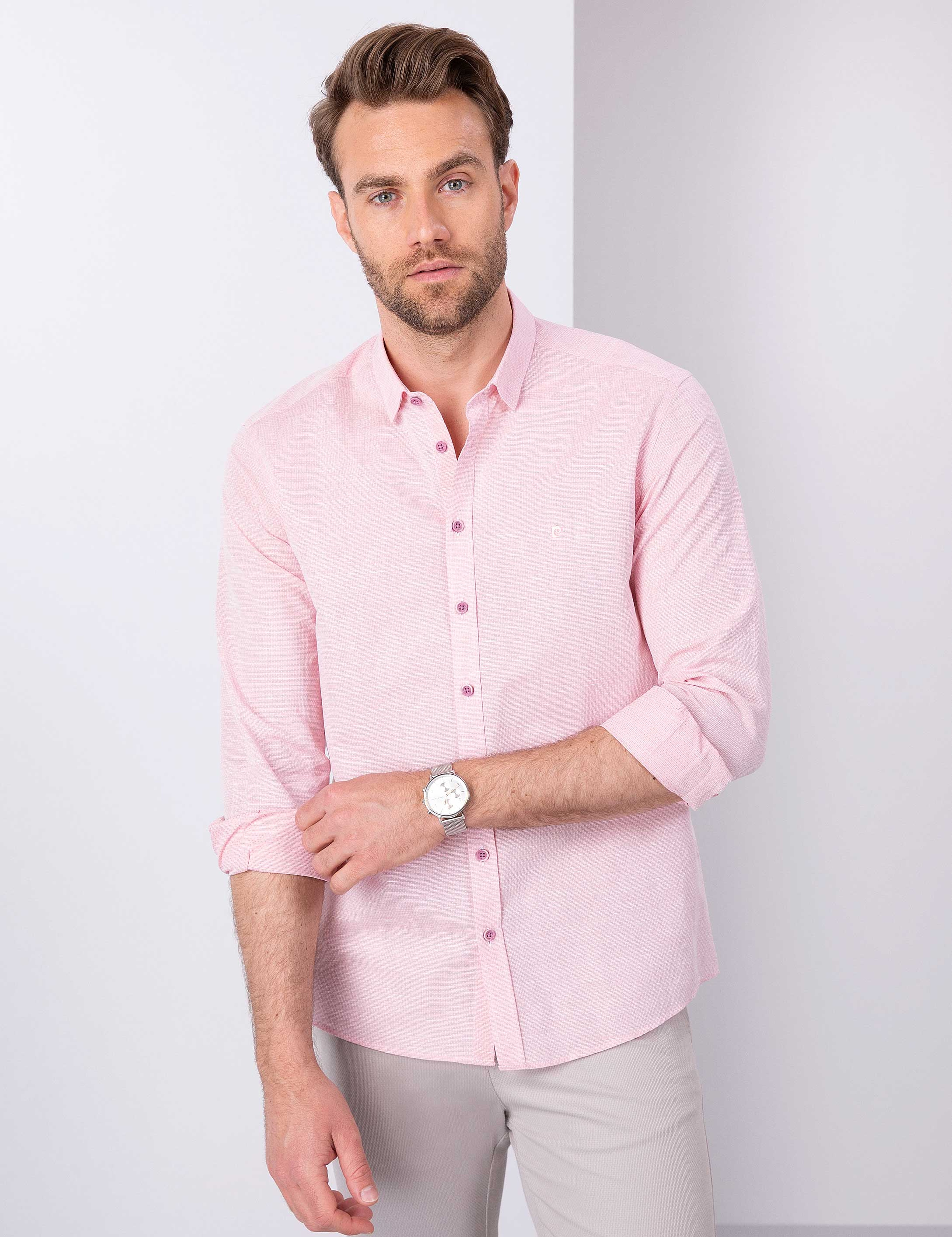 Kırmızı Slim Fit Uzun Kollu Gömlek - Image 2